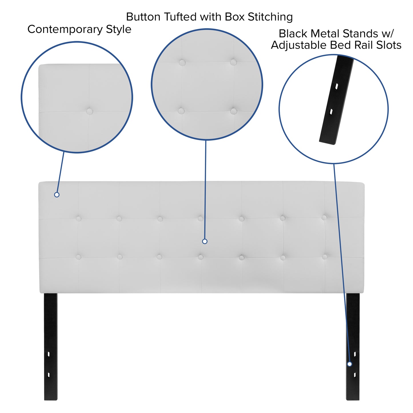 Lennox Tufted Upholstered Queen Size Headboard in White Vinyl White