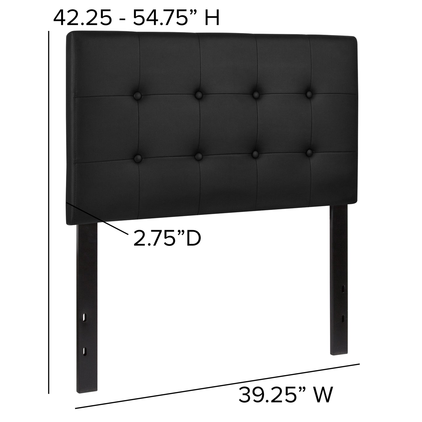 Lennox Tufted Upholstered Twin Size Headboard in Black Vinyl Black HG-HB1705-T-BK-GG