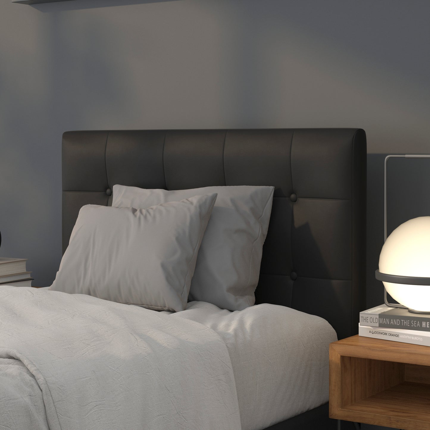 Lennox Tufted Upholstered Twin Size Headboard in Black Vinyl Black HG-HB1705-T-BK-GG