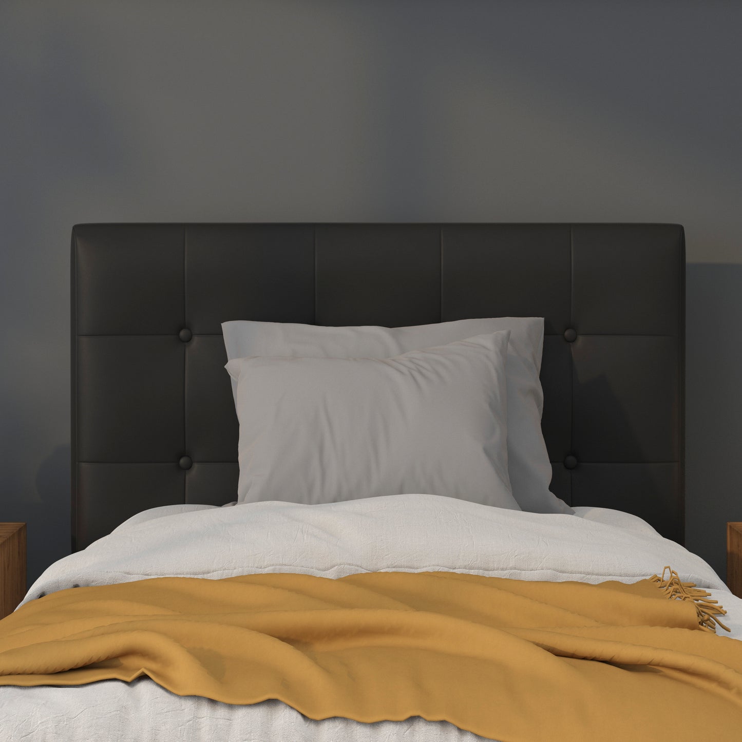 Lennox Tufted Upholstered Twin Size Headboard in Black Vinyl Black HG-HB1705-T-BK-GG