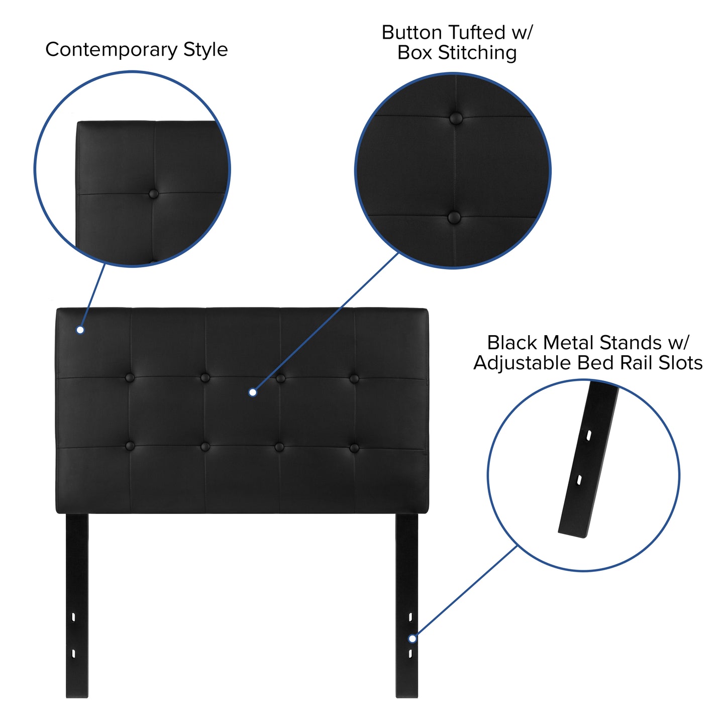 Lennox Tufted Upholstered Twin Size Headboard in Black Vinyl Black HG-HB1705-T-BK-GG