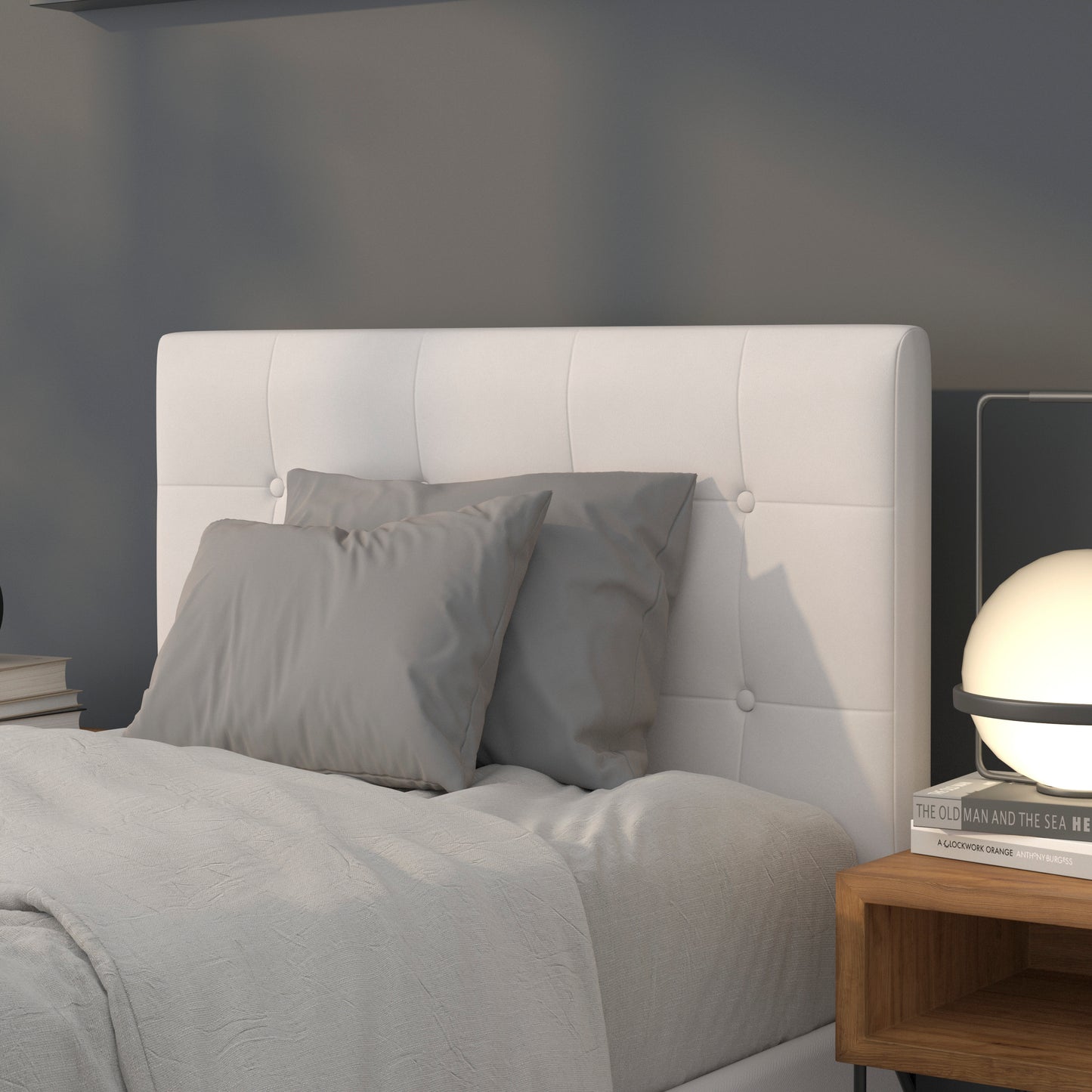 Lennox Tufted Upholstered Twin Size Headboard in White Vinyl White