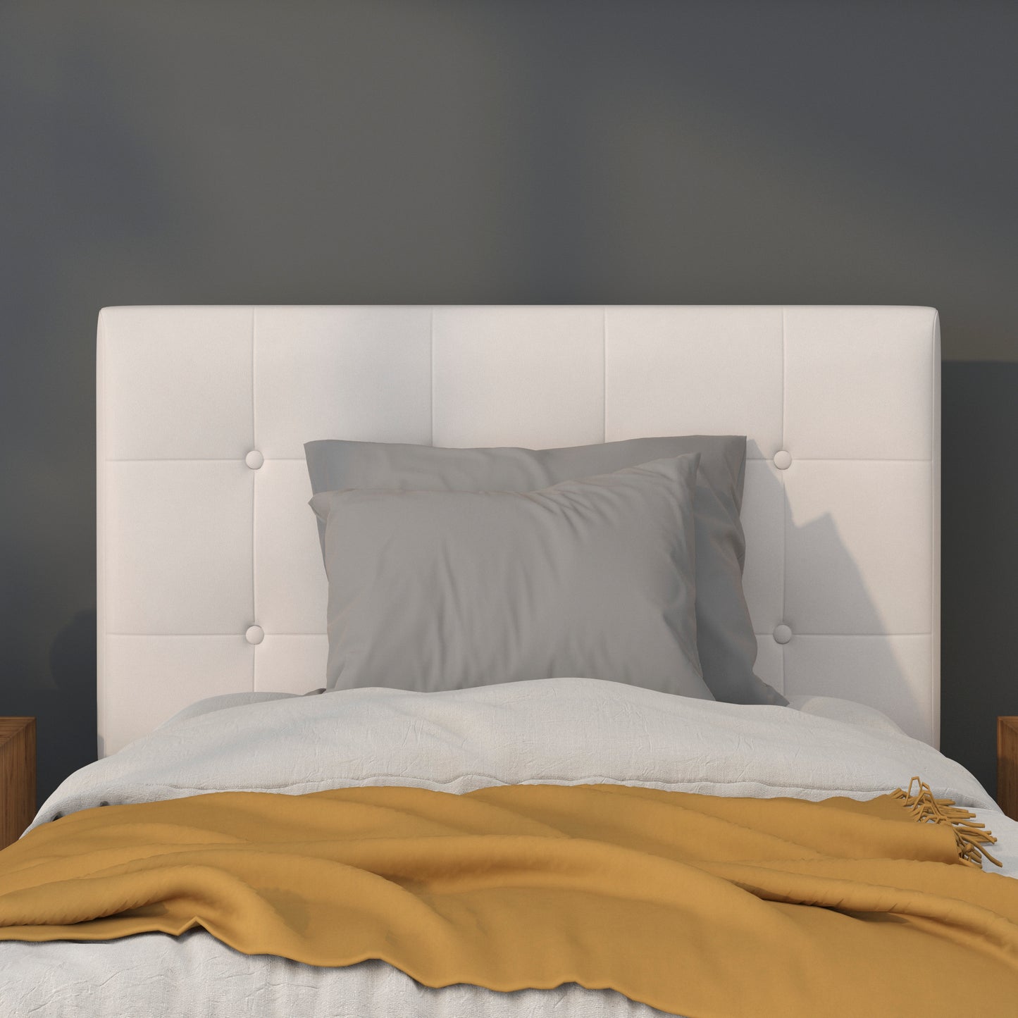 Lennox Tufted Upholstered Twin Size Headboard in White Vinyl White