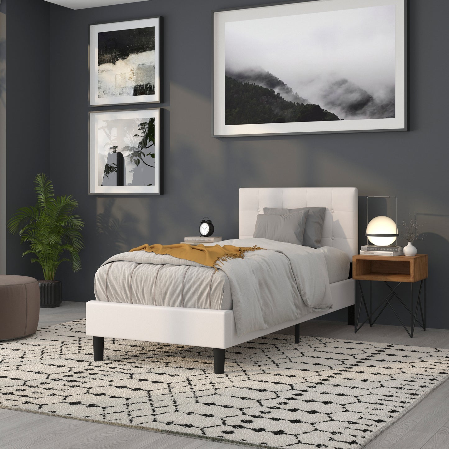 Lennox Tufted Upholstered Twin Size Headboard in White Vinyl White