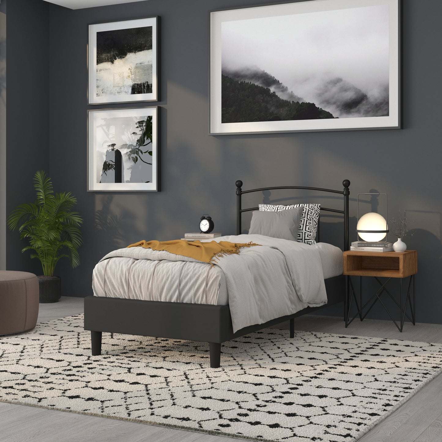 Woodstock Decorative Black Metal Twin Size Headboard Black