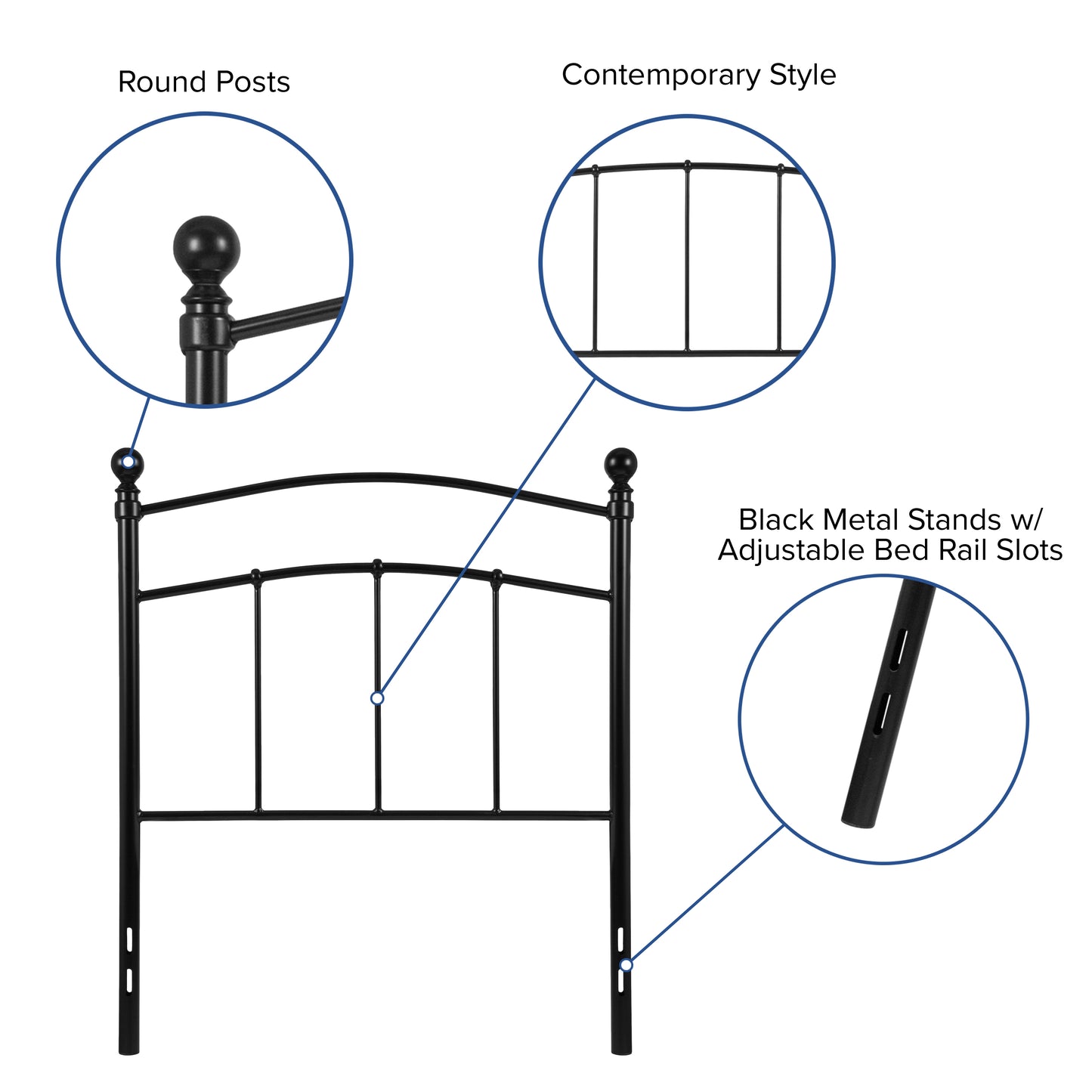 Woodstock Decorative Black Metal Twin Size Headboard Black