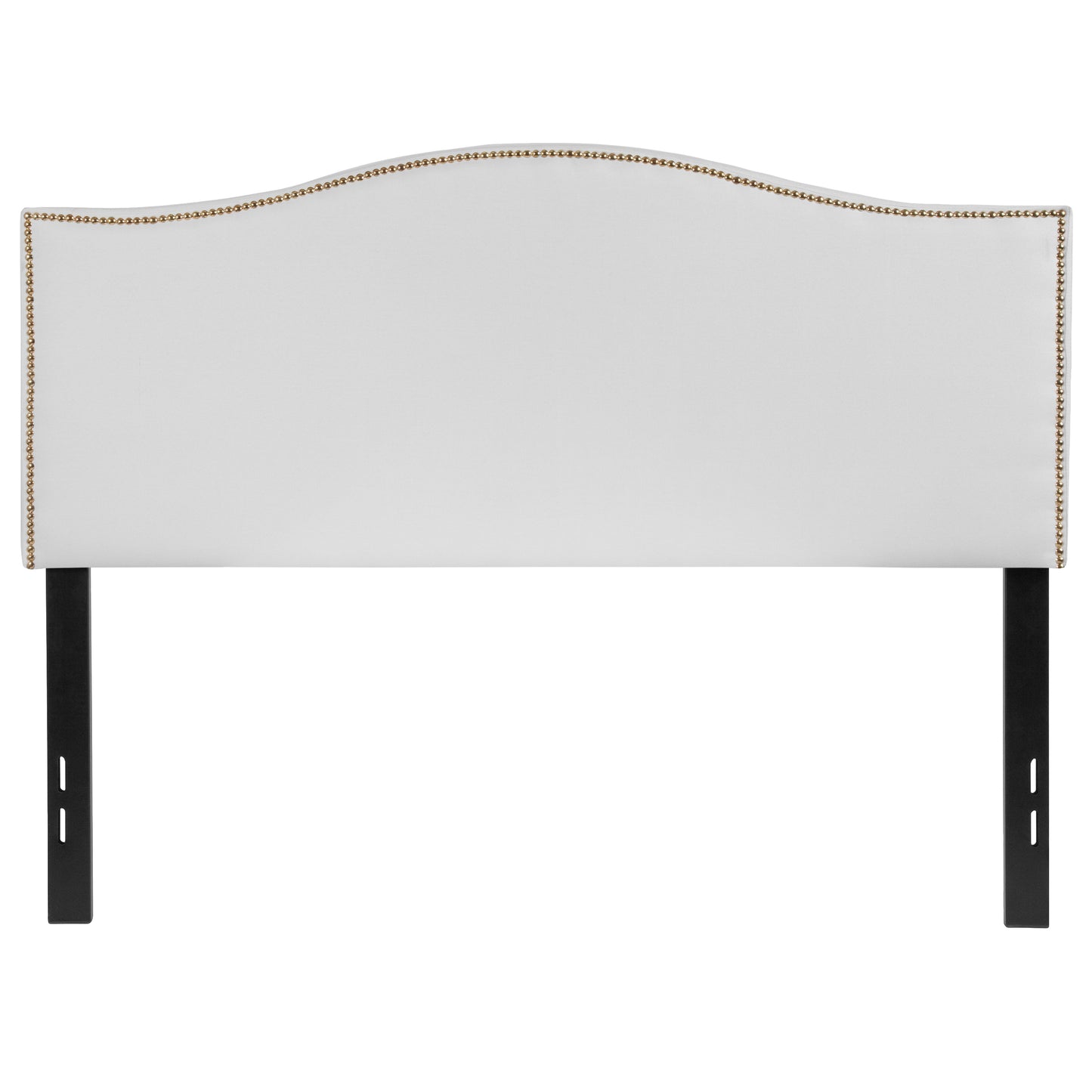 Lexington Upholstered Full Size Headboard with Accent Nail Trim in White Fabric White