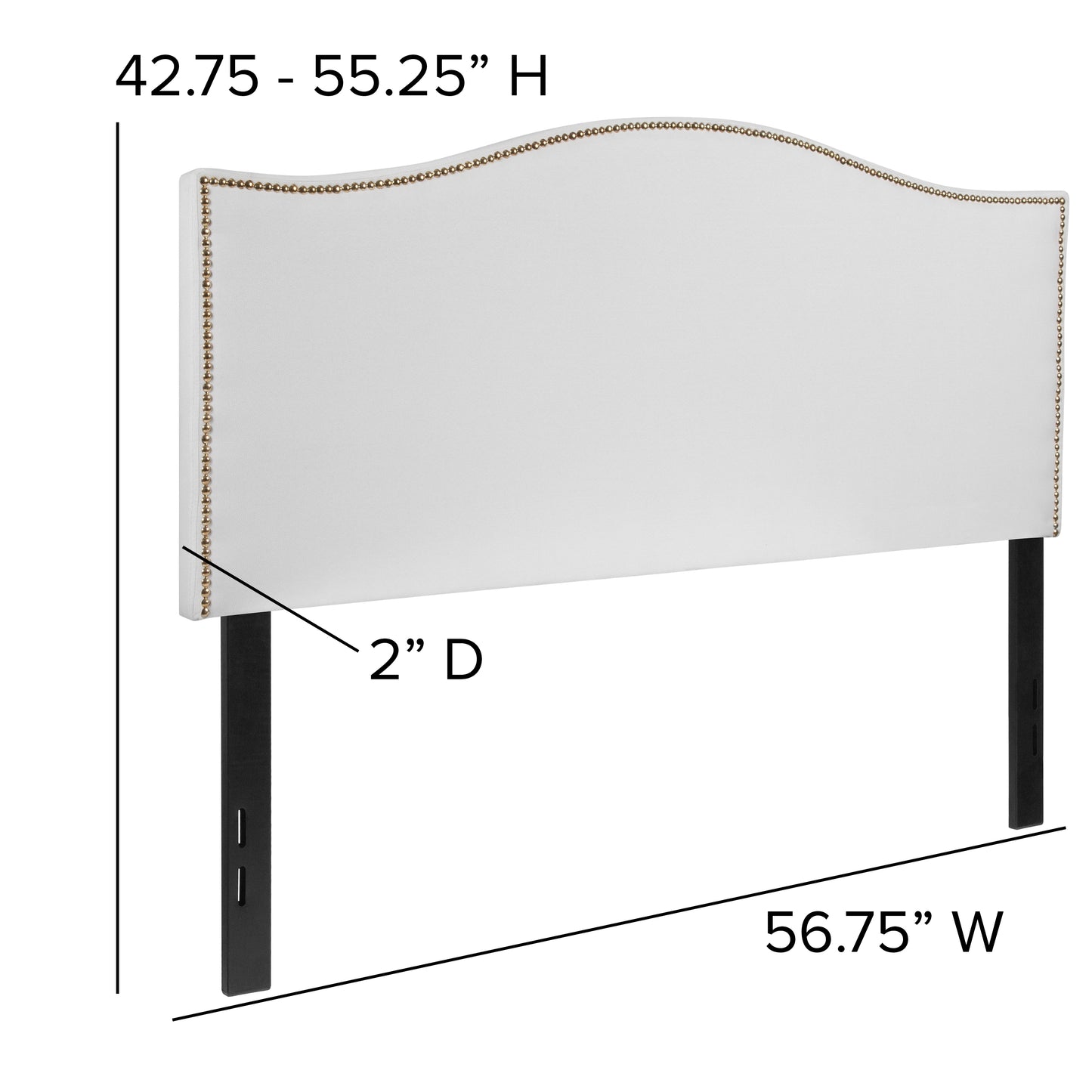 Lexington Upholstered Full Size Headboard with Accent Nail Trim in White Fabric White