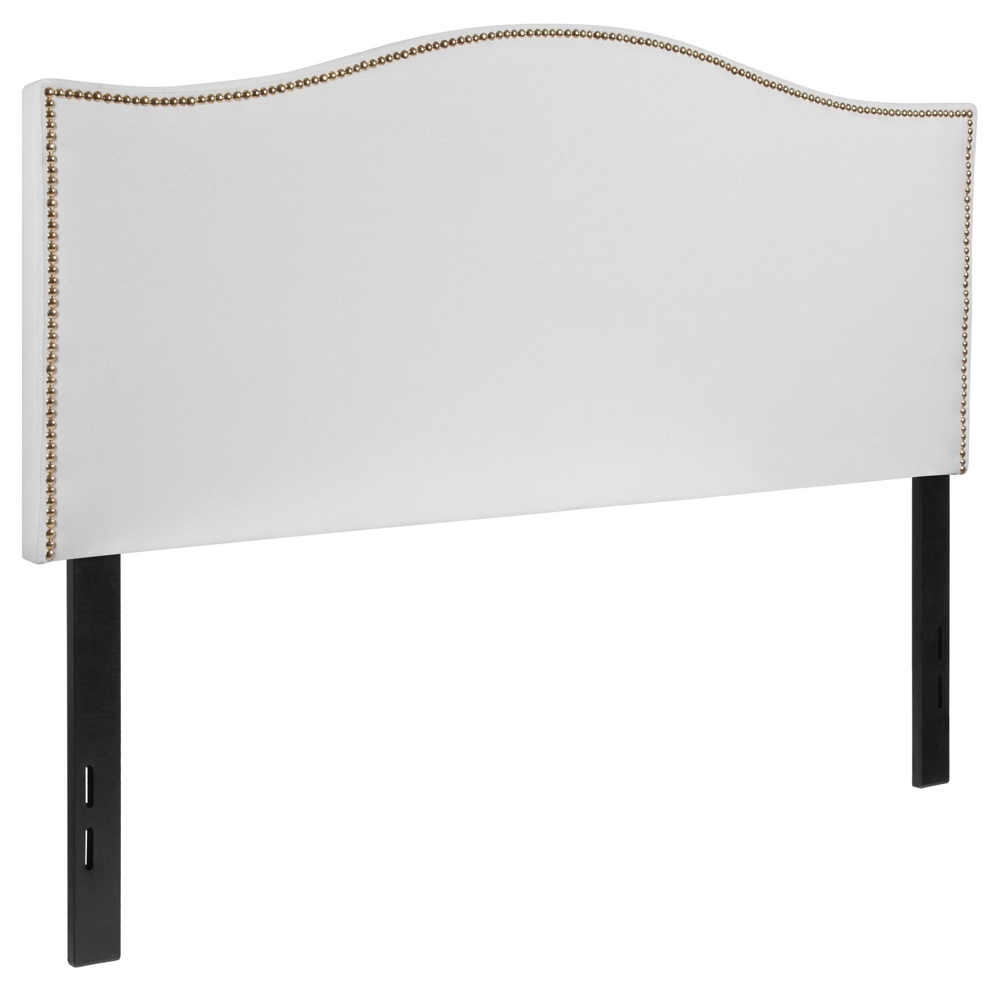 Lexington Upholstered Full Size Headboard with Accent Nail Trim in White Fabric White