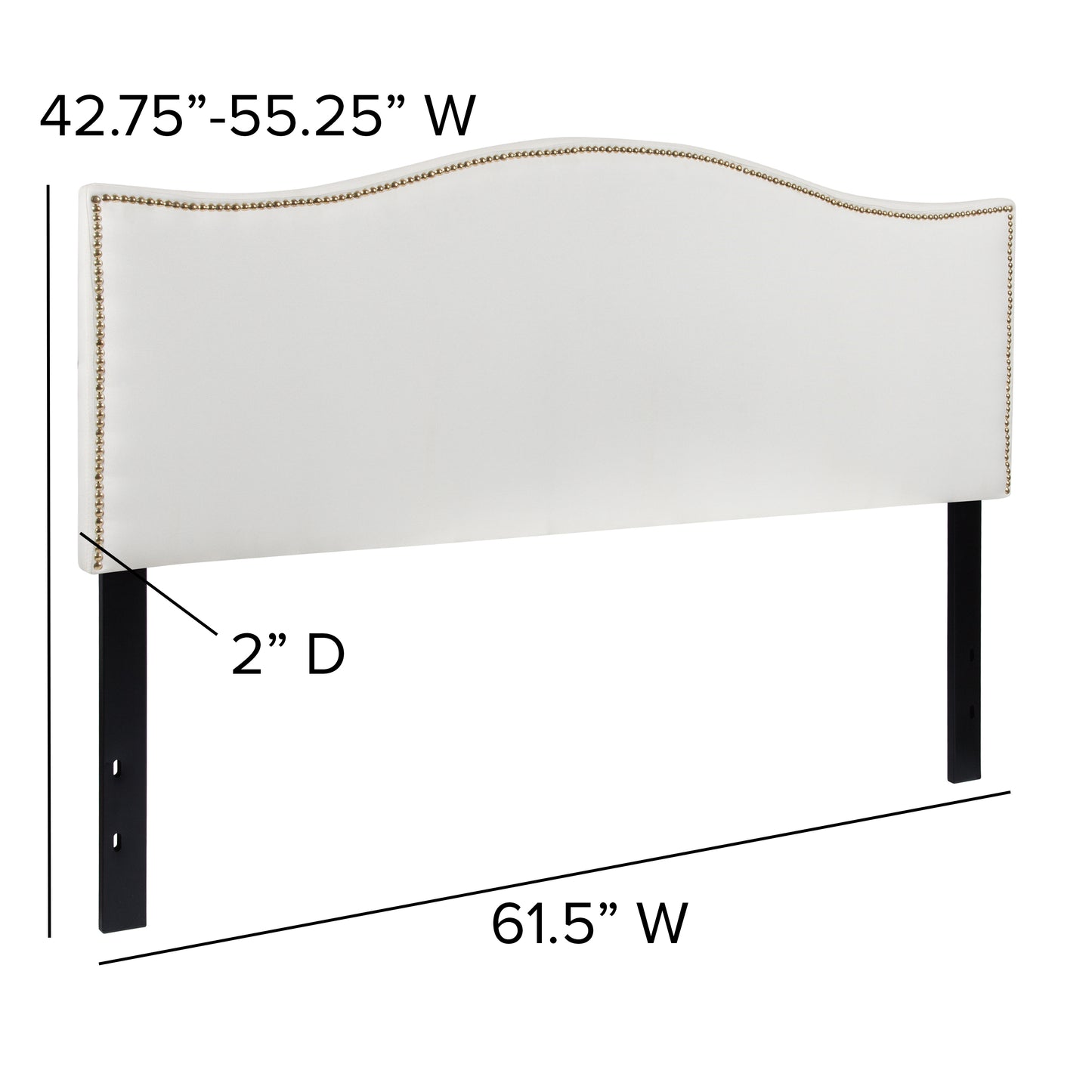 Lexington Upholstered Queen Size Headboard with Accent Nail Trim in White Fabric White