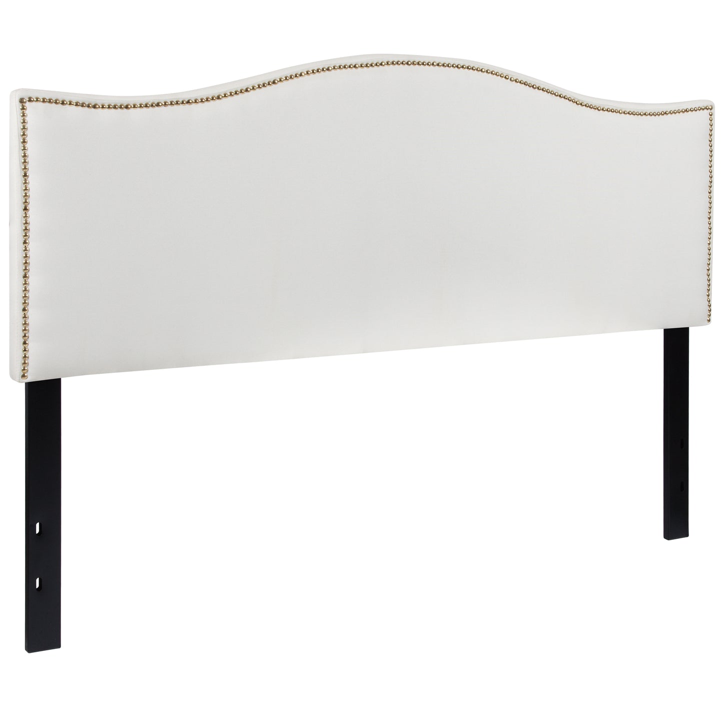 Lexington Upholstered Queen Size Headboard with Accent Nail Trim in White Fabric White