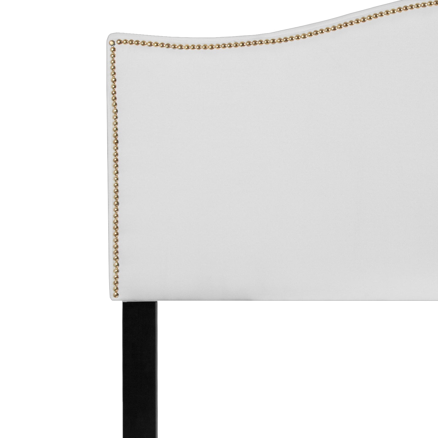 Lexington Upholstered Queen Size Headboard with Accent Nail Trim in White Fabric White