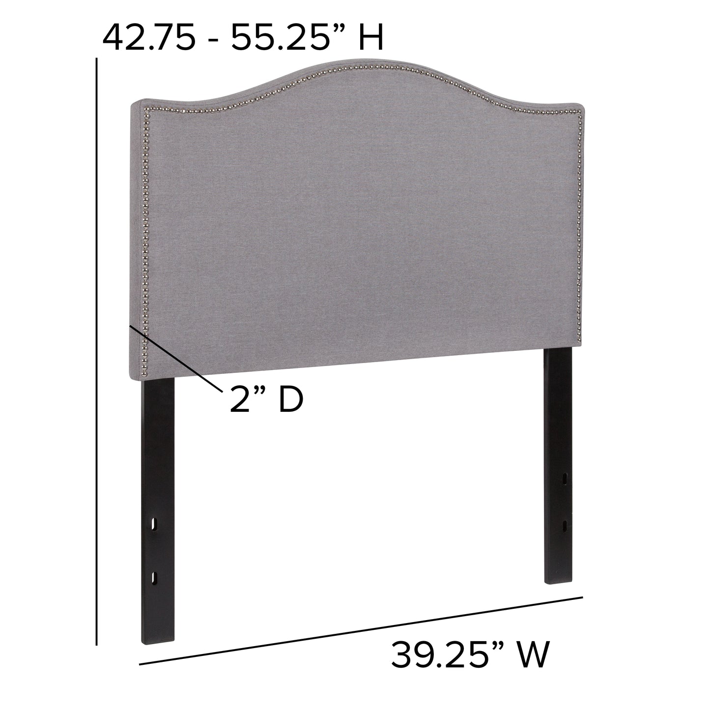 Lexington Upholstered Twin Size Headboard with Accent Nail Trim in Light Gray Fabric Light Gray
