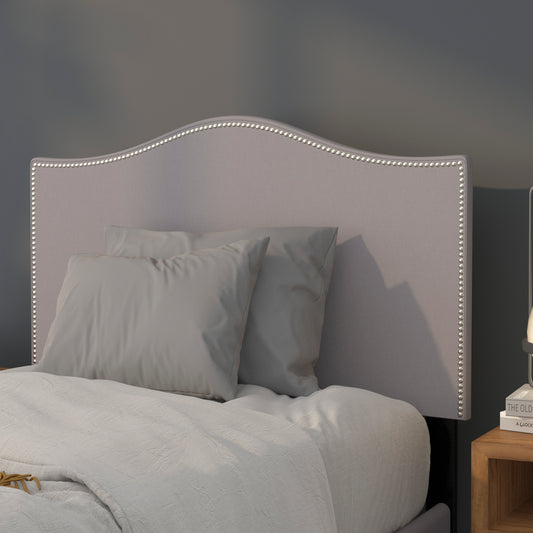 Lexington Upholstered Twin Size Headboard with Accent Nail Trim in Light Gray Fabric Light Gray