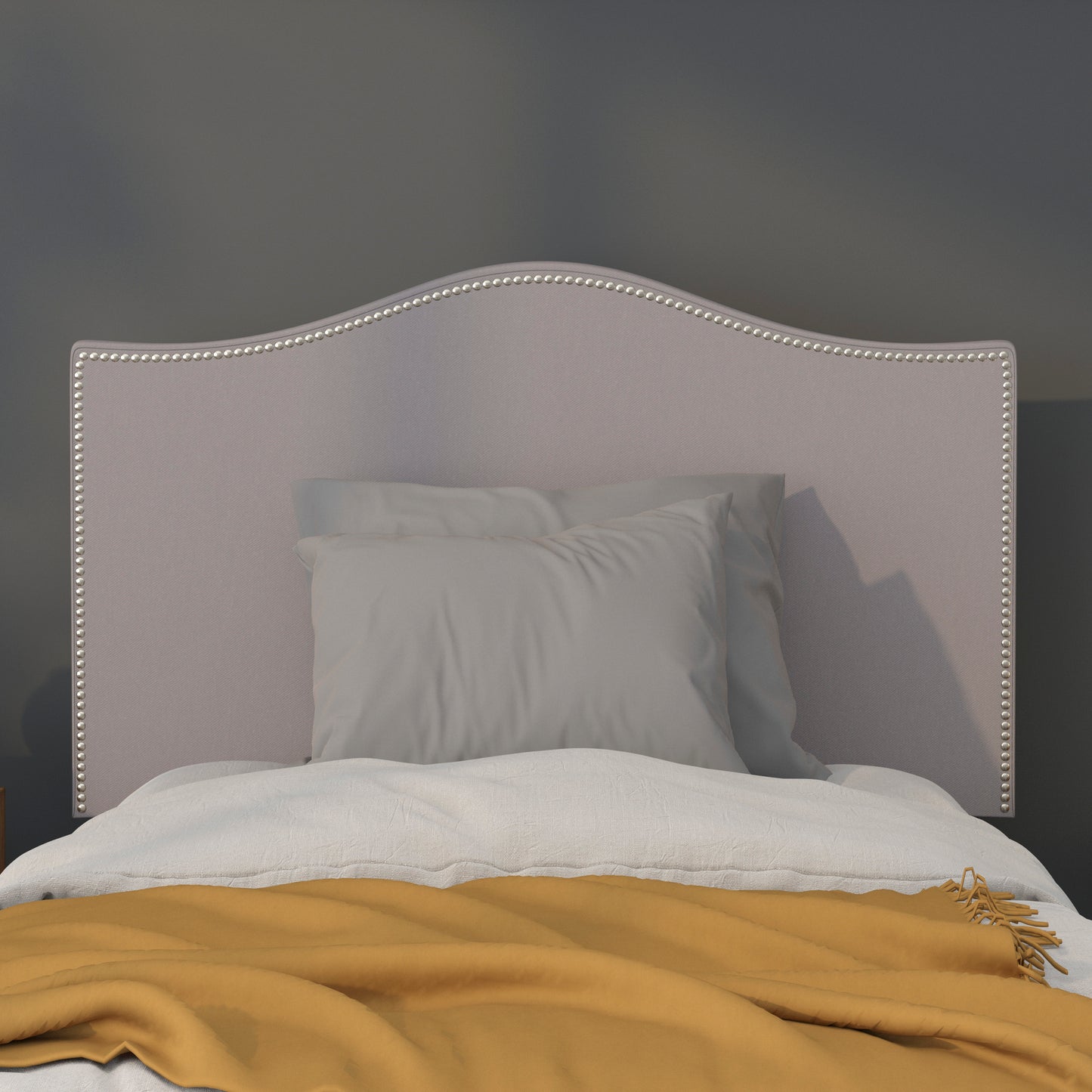 Lexington Upholstered Twin Size Headboard with Accent Nail Trim in Light Gray Fabric Light Gray