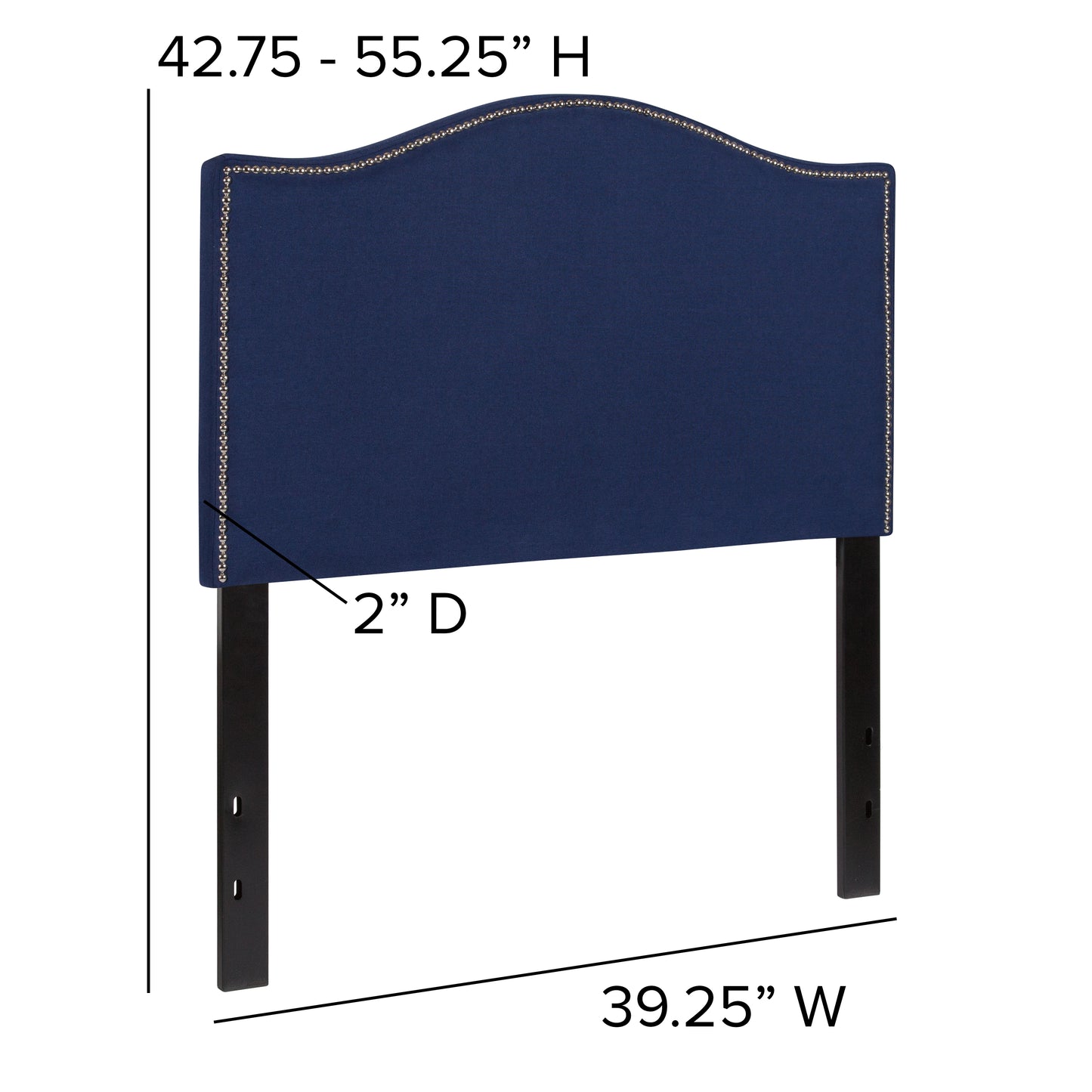 Lexington Upholstered Twin Size Headboard with Accent Nail Trim in Navy Fabric Navy