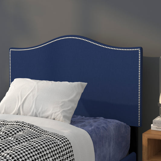 Lexington Upholstered Twin Size Headboard with Accent Nail Trim in Navy Fabric Navy