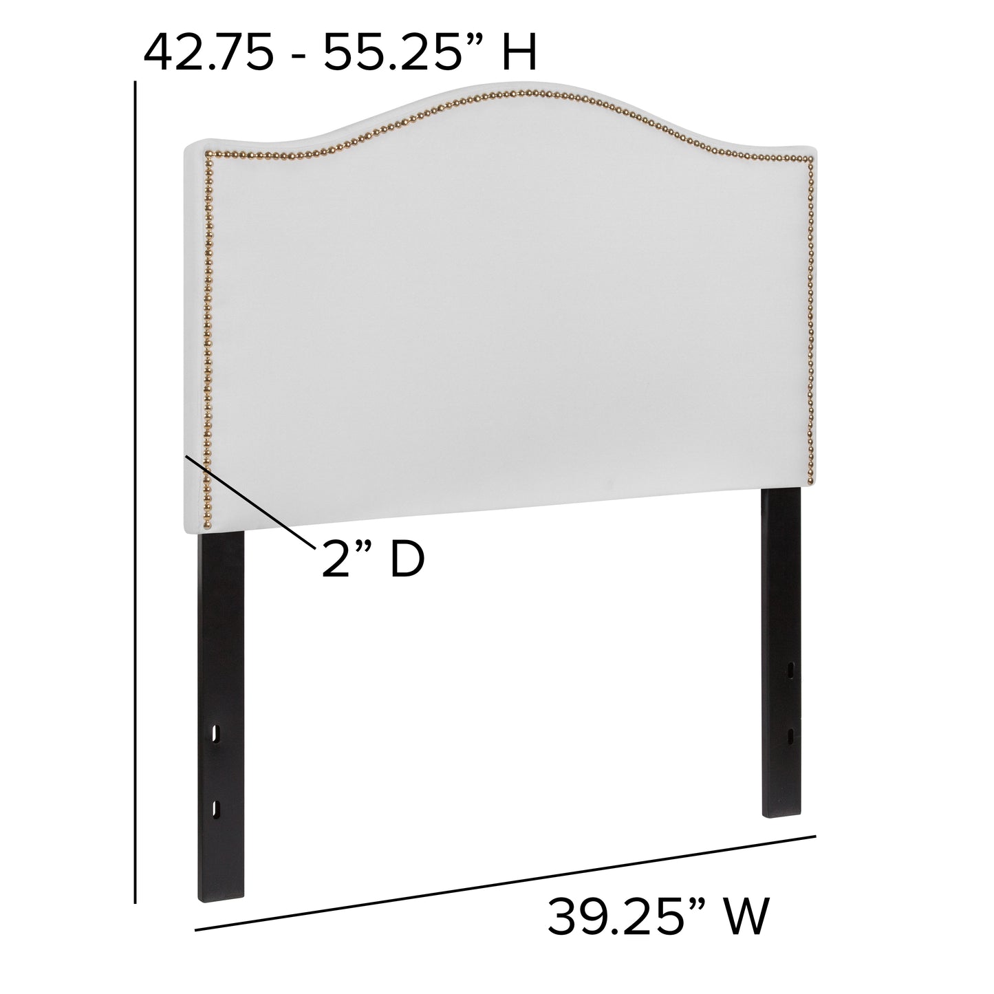 Lexington Upholstered Twin Size Headboard with Accent Nail Trim in White Fabric White