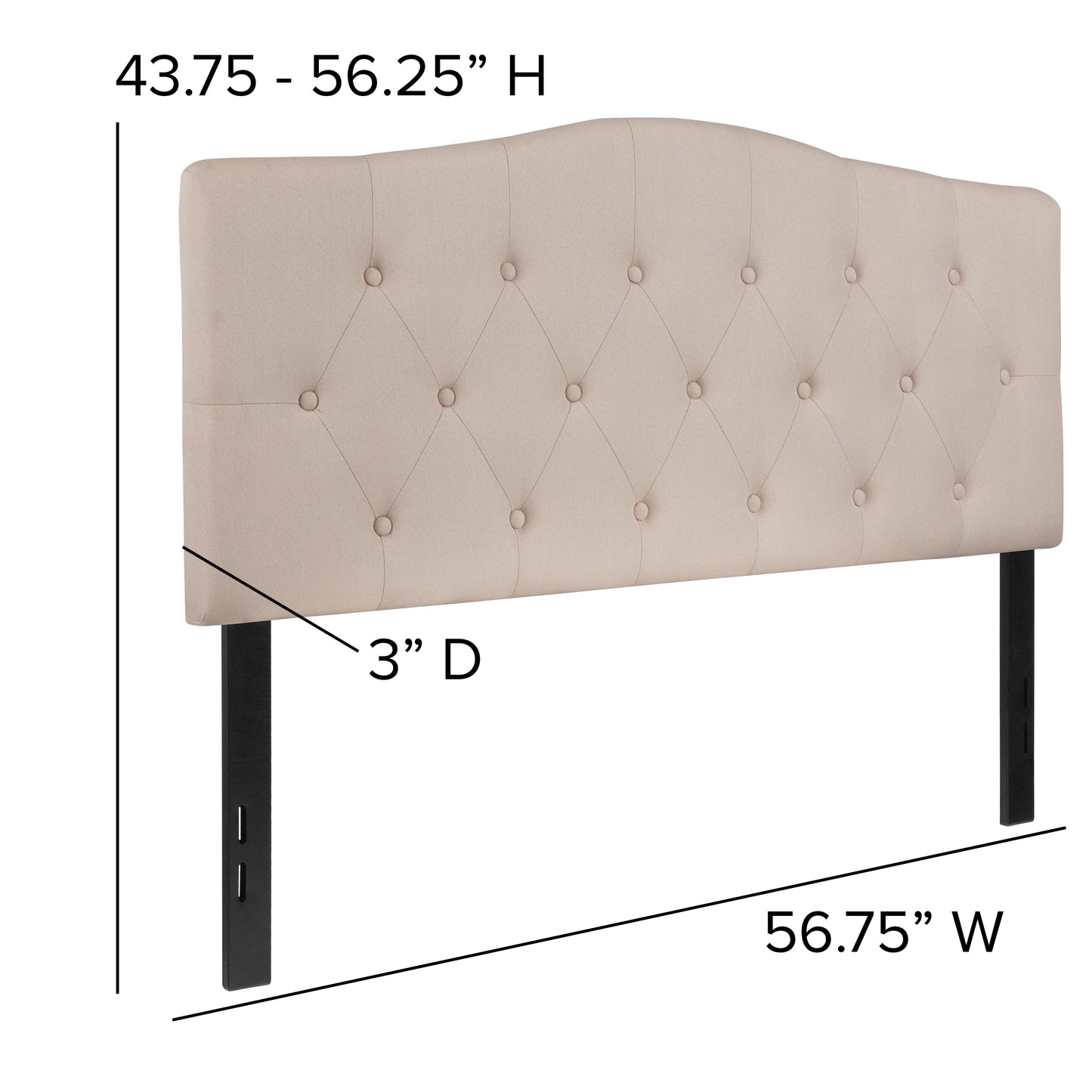 Cambridge Tufted Upholstered Full Size Headboard in Beige Fabric Beige HG-HB1708-F-B-GG