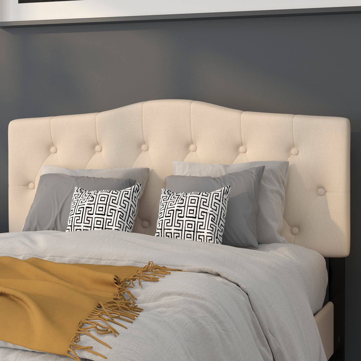 Cambridge Tufted Upholstered Full Size Headboard in Beige Fabric Beige HG-HB1708-F-B-GG