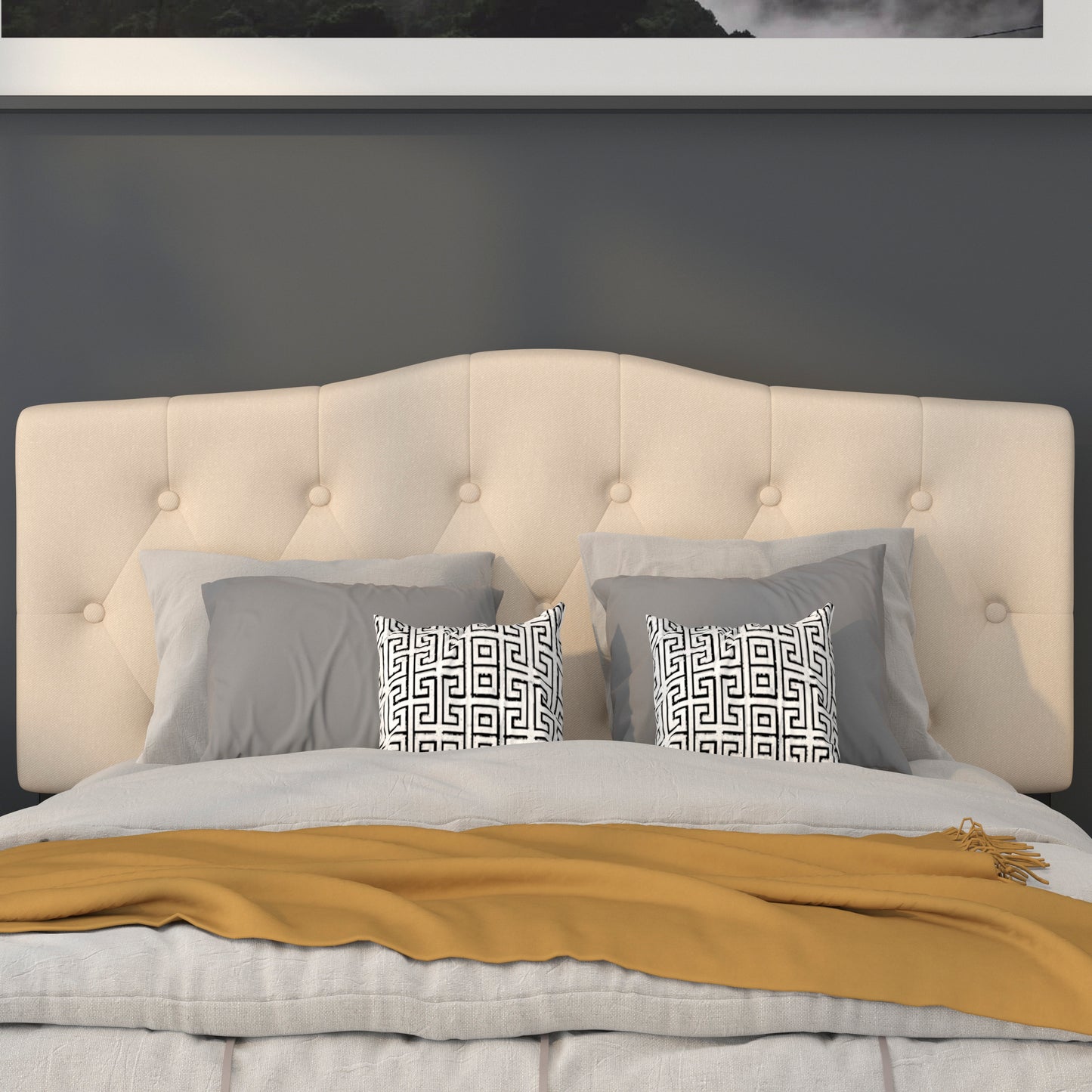 Cambridge Tufted Upholstered Full Size Headboard in Beige Fabric Beige HG-HB1708-F-B-GG