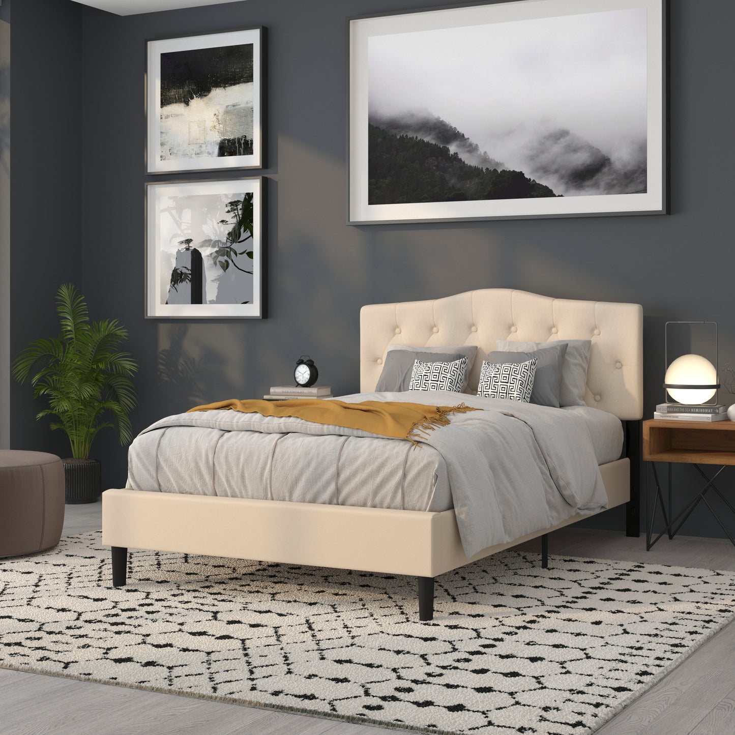 Cambridge Tufted Upholstered Full Size Headboard in Beige Fabric Beige HG-HB1708-F-B-GG