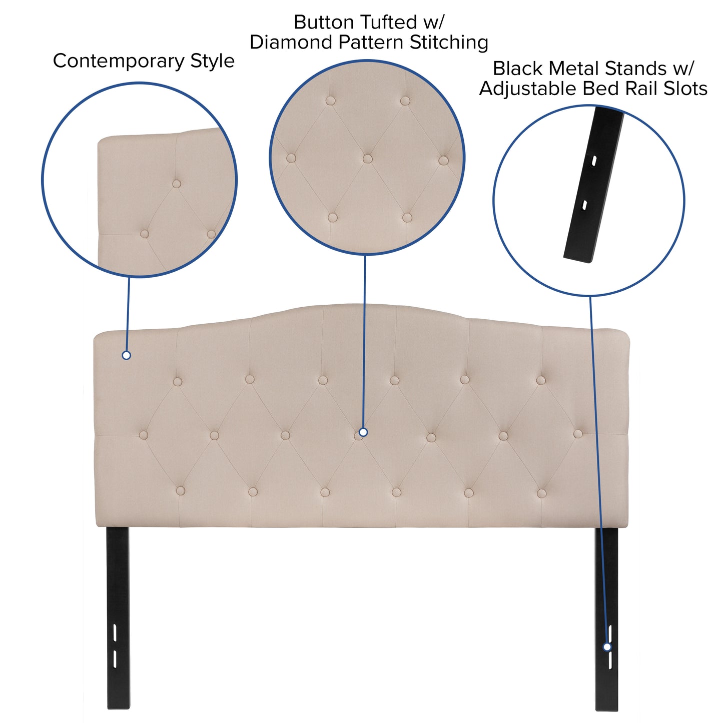Cambridge Tufted Upholstered Full Size Headboard in Beige Fabric Beige HG-HB1708-F-B-GG