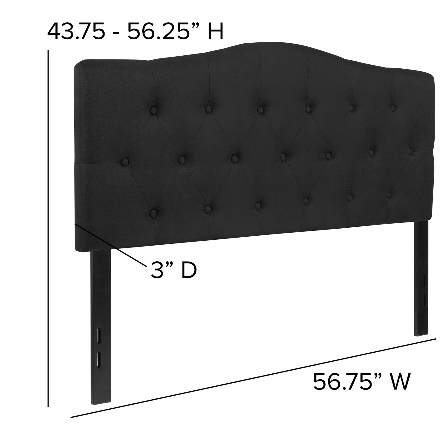 Cambridge Tufted Upholstered Full Size Headboard in Black Fabric Black