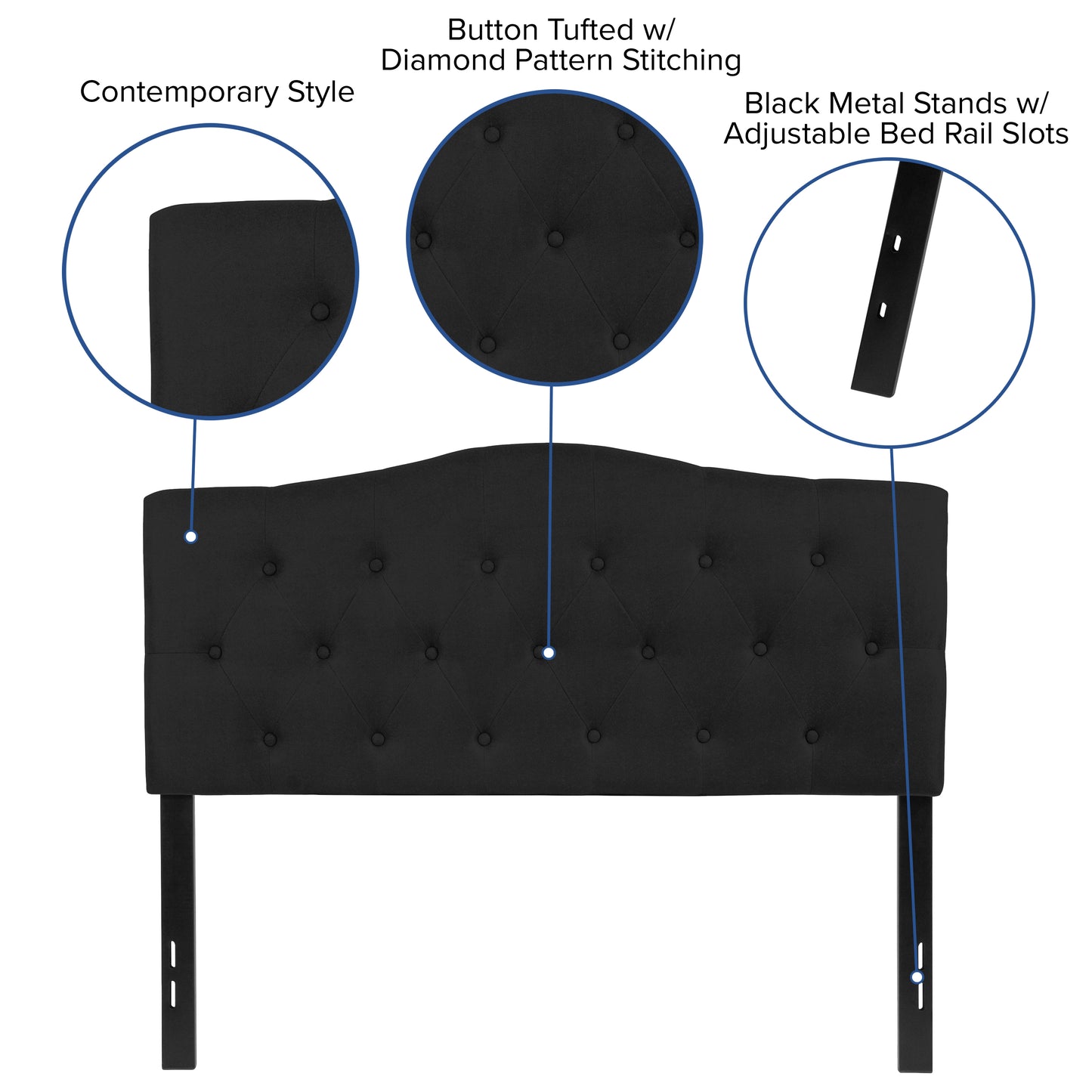Cambridge Tufted Upholstered Full Size Headboard in Black Fabric Black