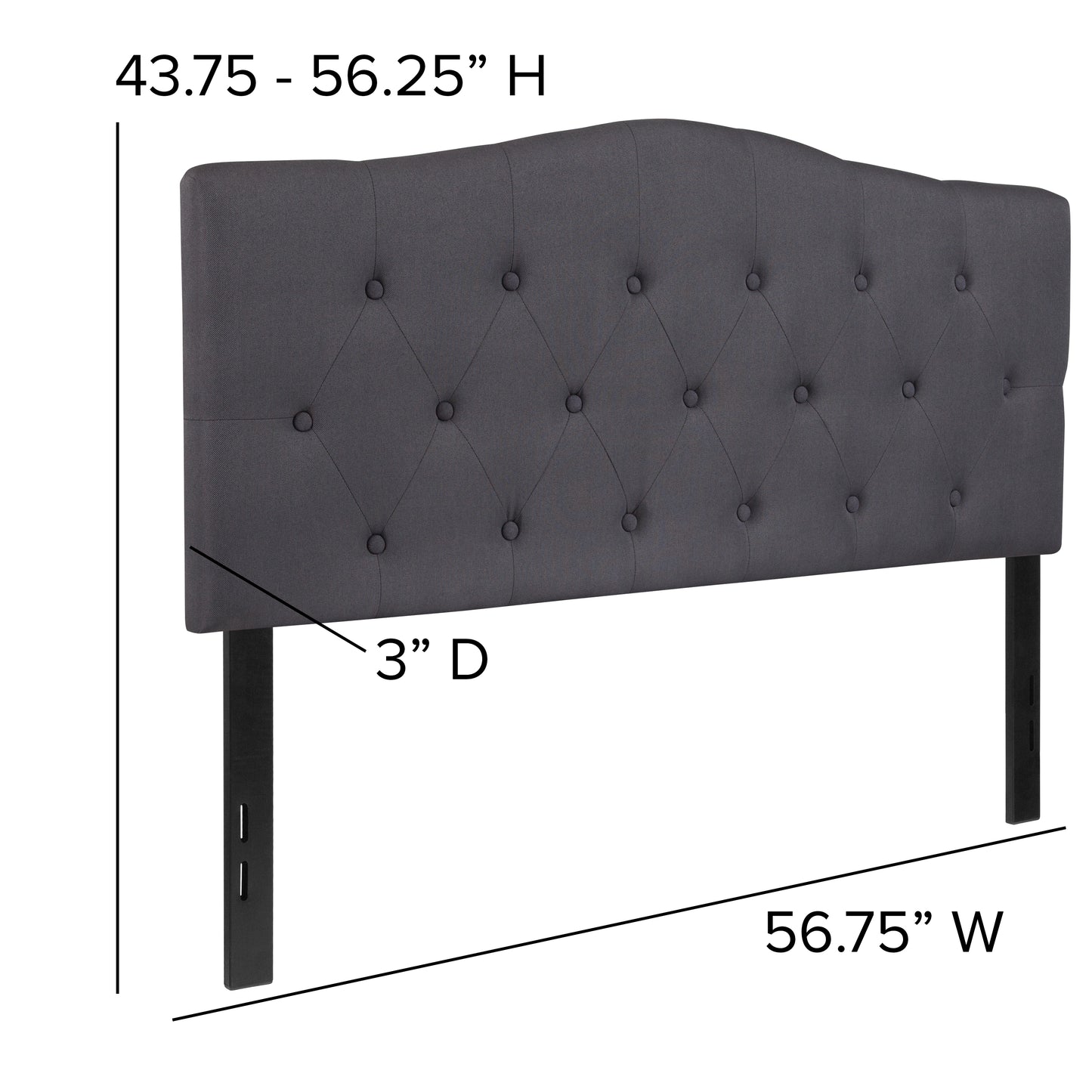 Cambridge Tufted Upholstered Full Size Headboard in Dark Gray Fabric Dark Gray