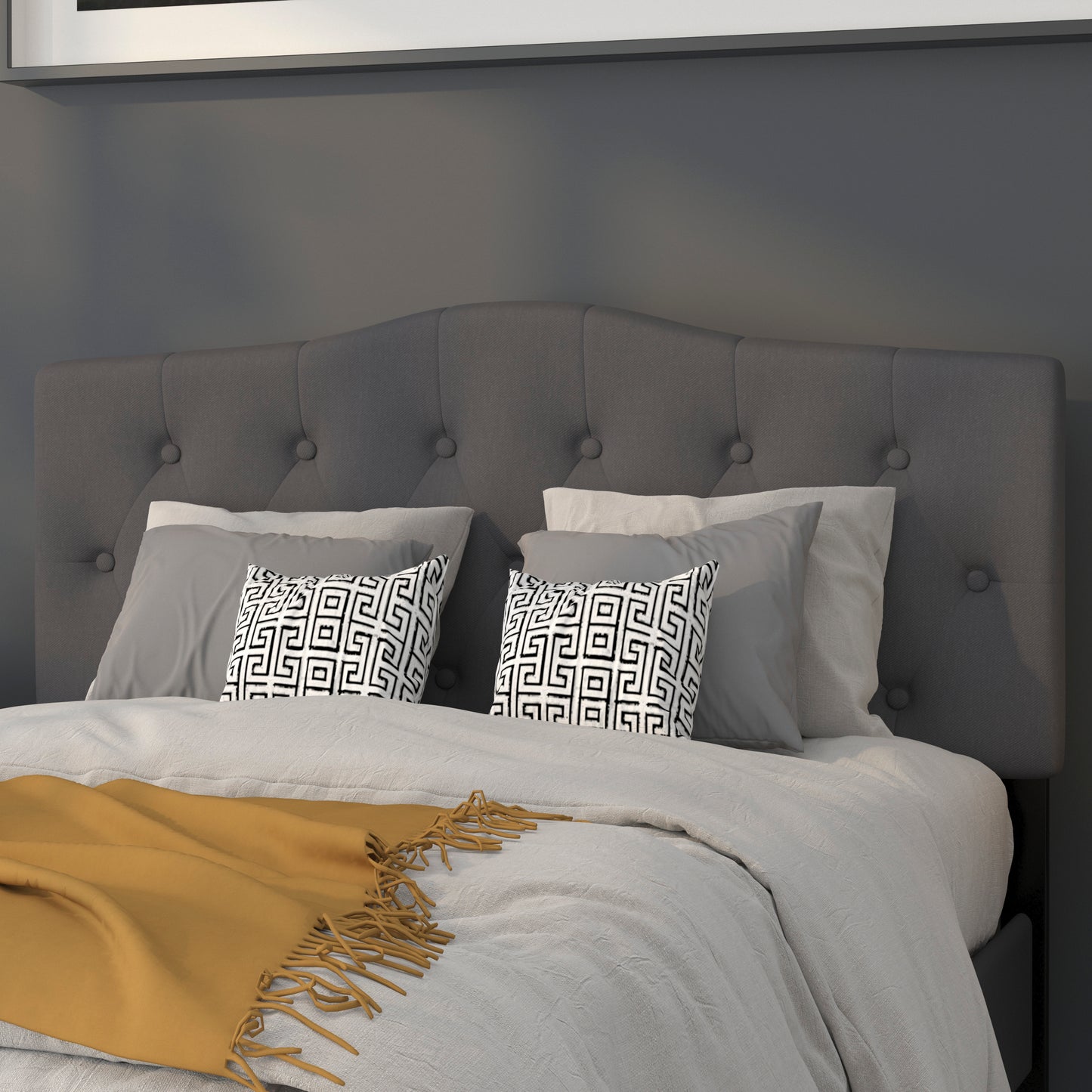 Cambridge Tufted Upholstered Full Size Headboard in Dark Gray Fabric Dark Gray