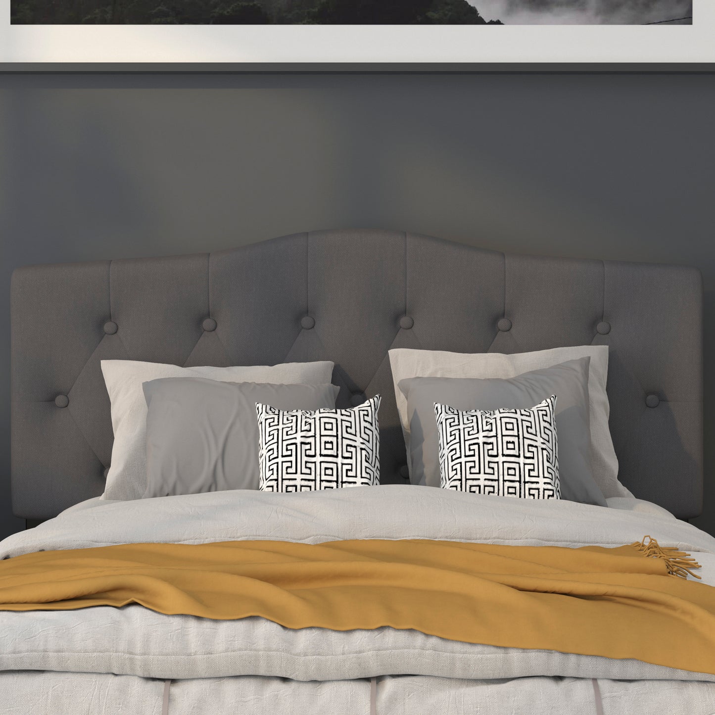 Cambridge Tufted Upholstered Full Size Headboard in Dark Gray Fabric Dark Gray