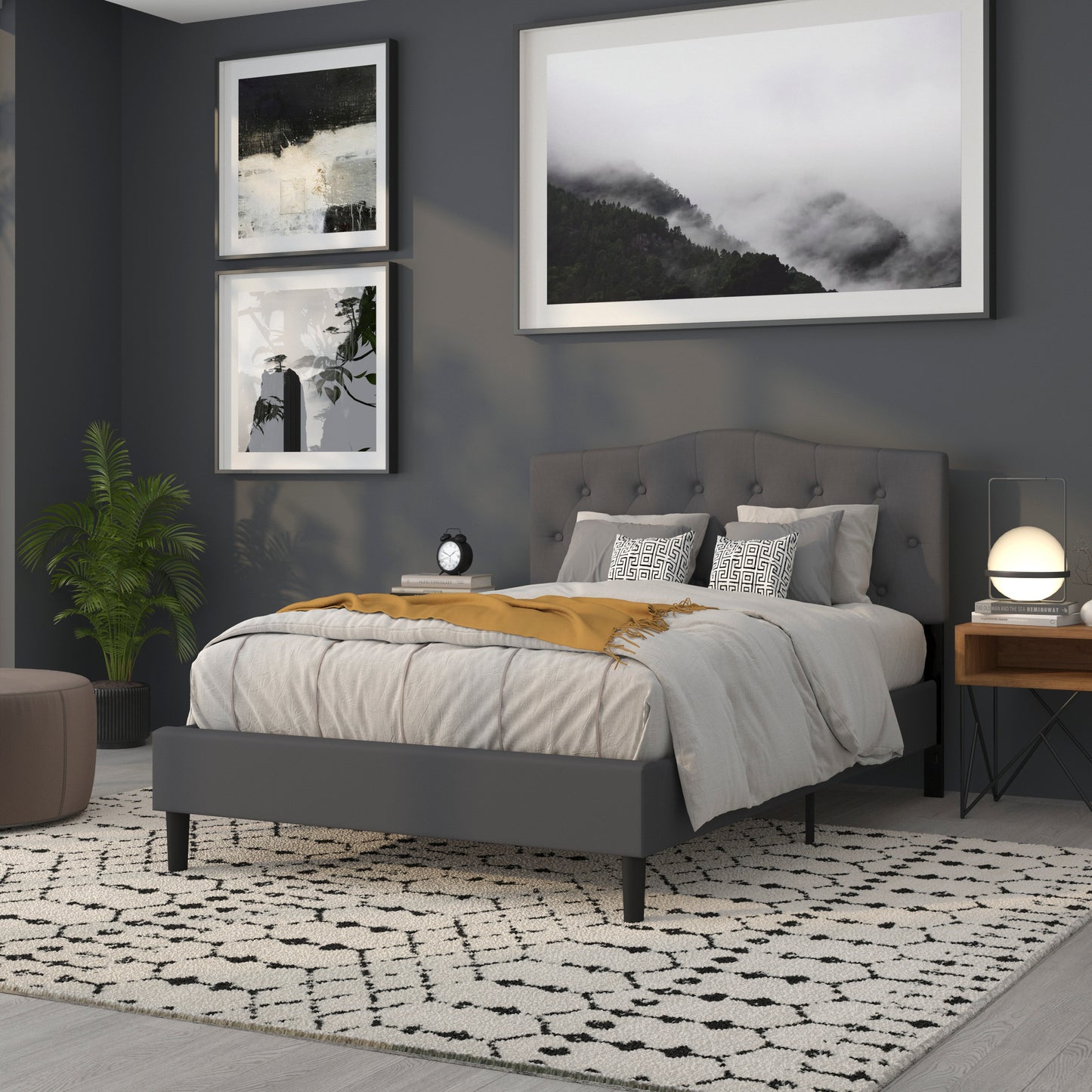 Cambridge Tufted Upholstered Full Size Headboard in Dark Gray Fabric Dark Gray