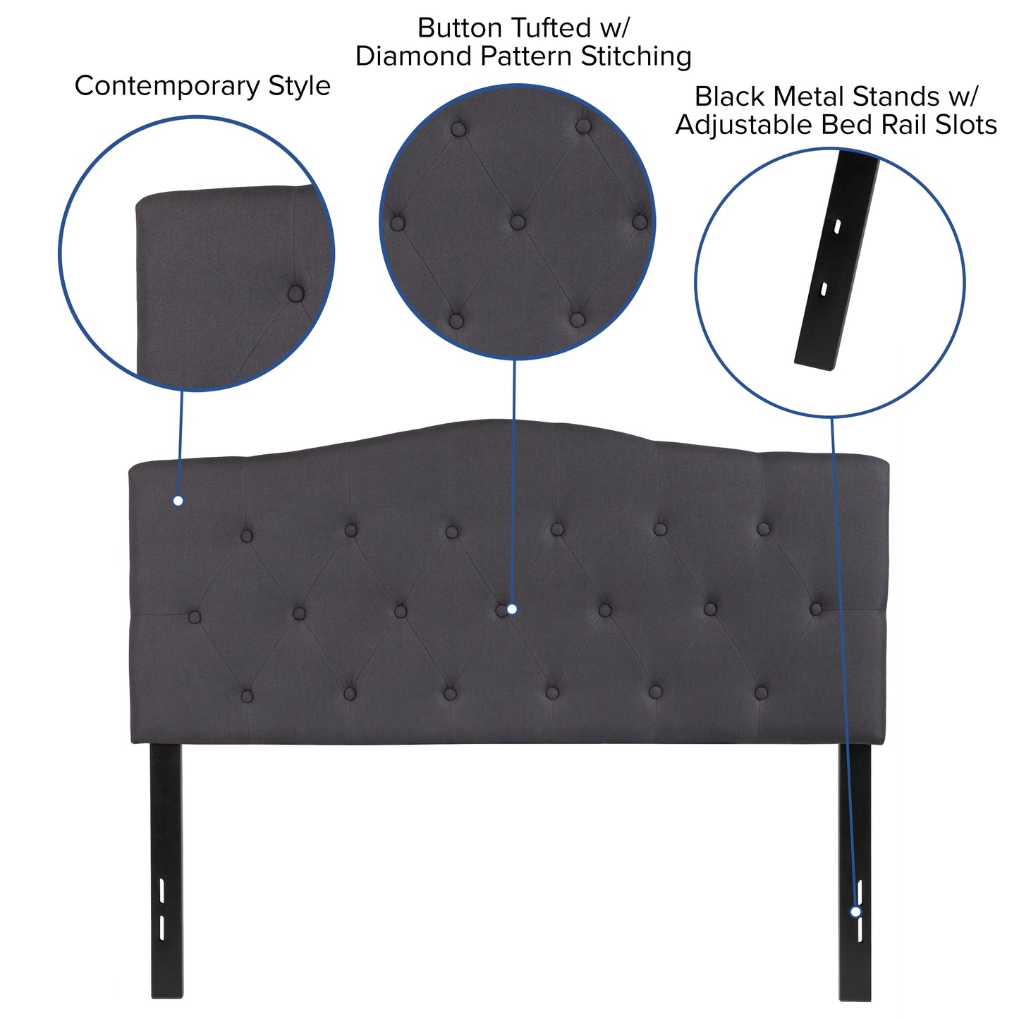 Cambridge Tufted Upholstered Full Size Headboard in Dark Gray Fabric Dark Gray