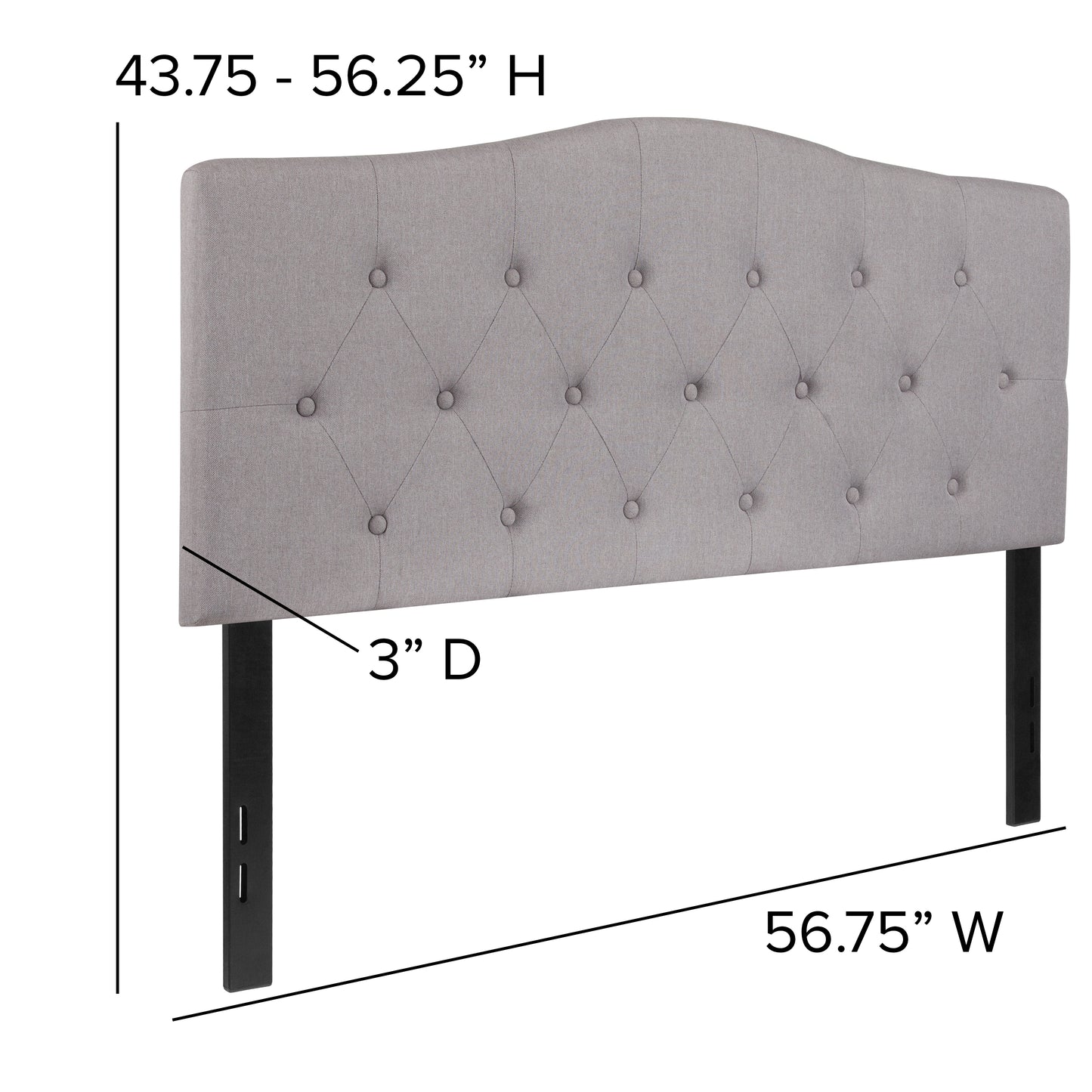 Cambridge Tufted Upholstered Full Size Headboard in Light Gray Fabric Light Gray
