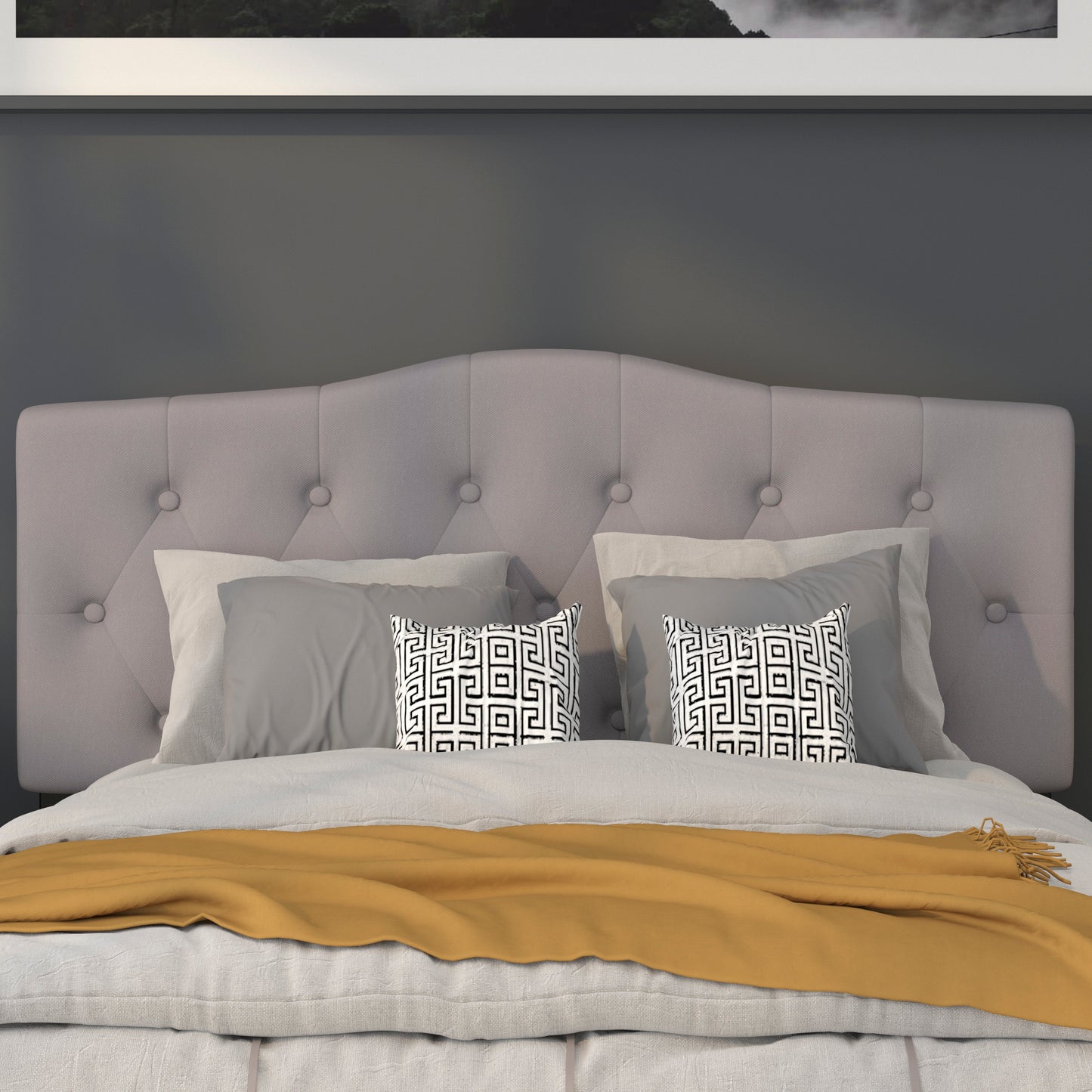 Cambridge Tufted Upholstered Full Size Headboard in Light Gray Fabric Light Gray