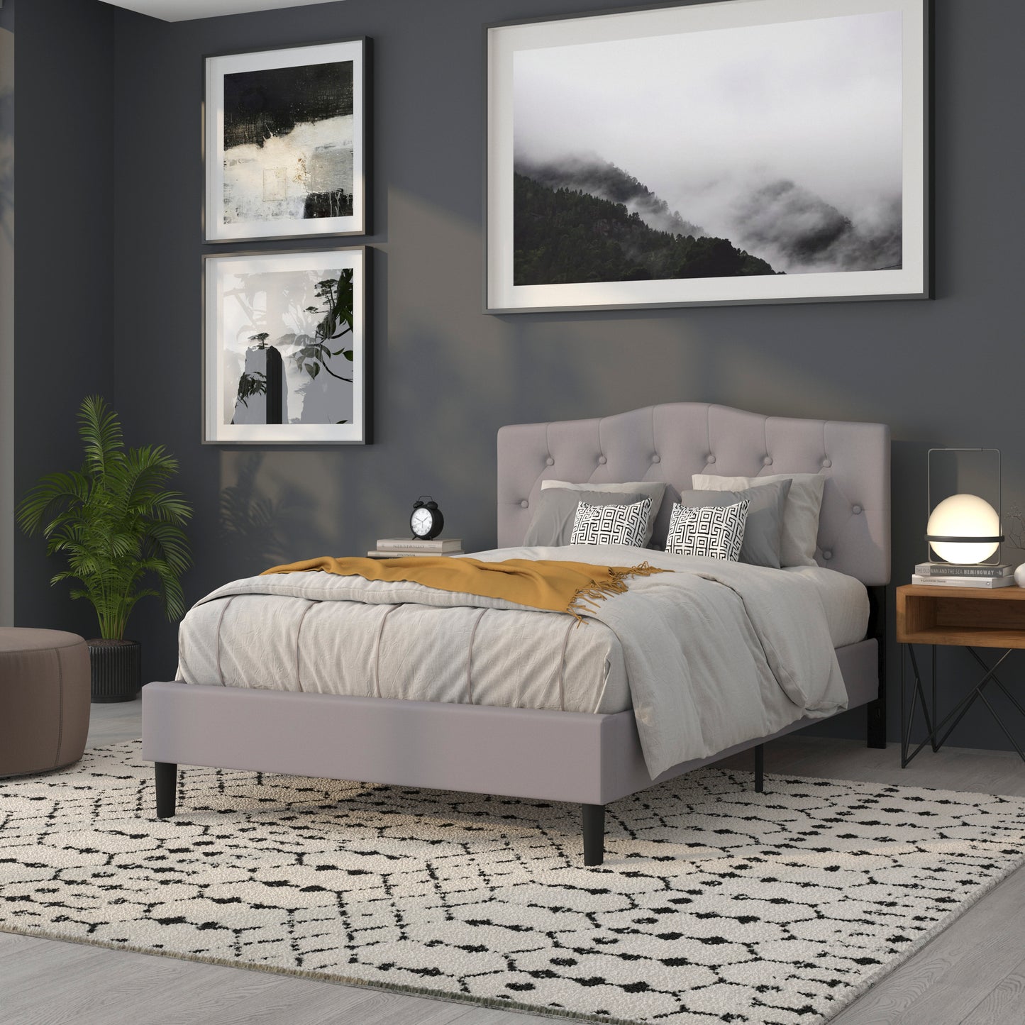 Cambridge Tufted Upholstered Full Size Headboard in Light Gray Fabric Light Gray