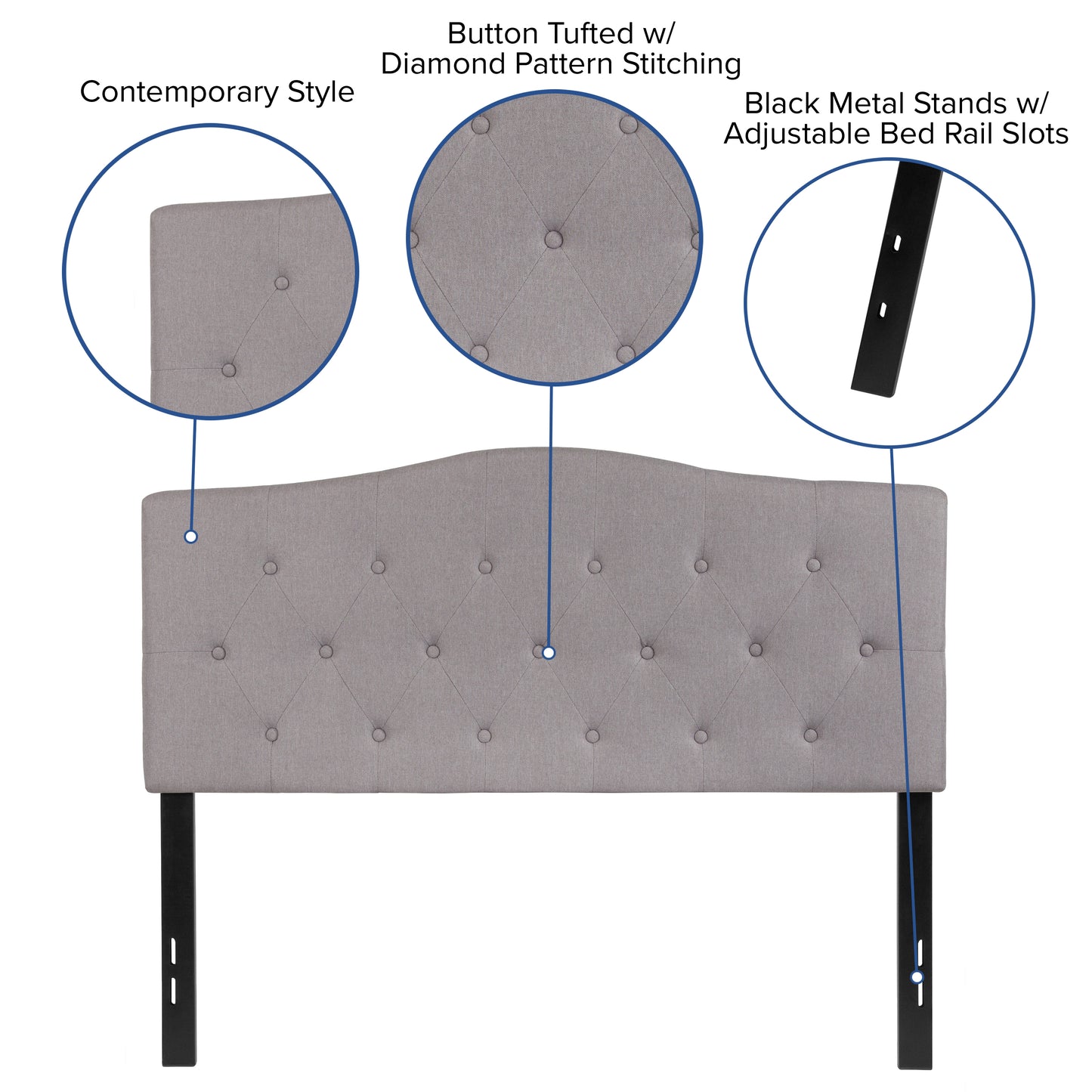 Cambridge Tufted Upholstered Full Size Headboard in Light Gray Fabric Light Gray