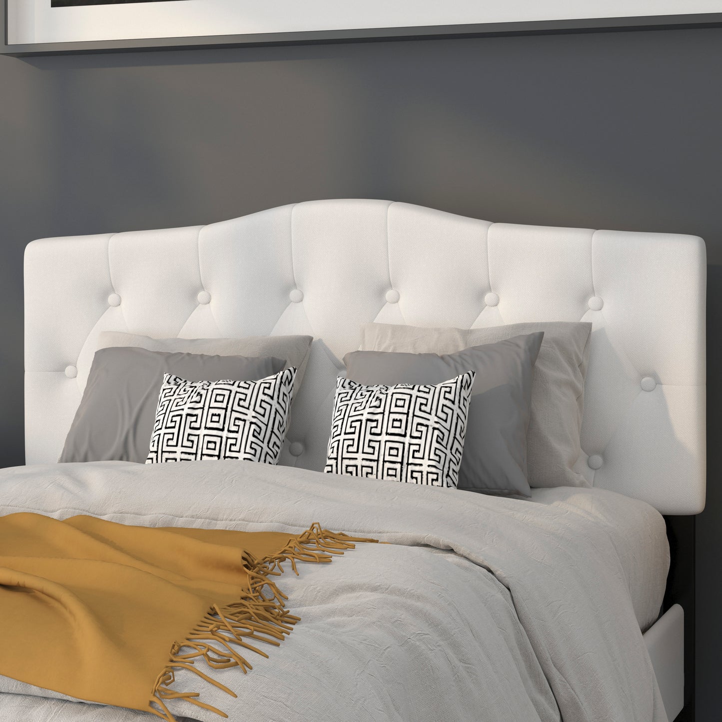 Cambridge Tufted Upholstered Full Size Headboard in White Fabric White