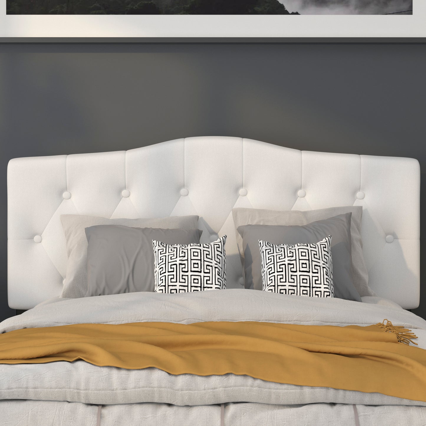 Cambridge Tufted Upholstered Full Size Headboard in White Fabric White