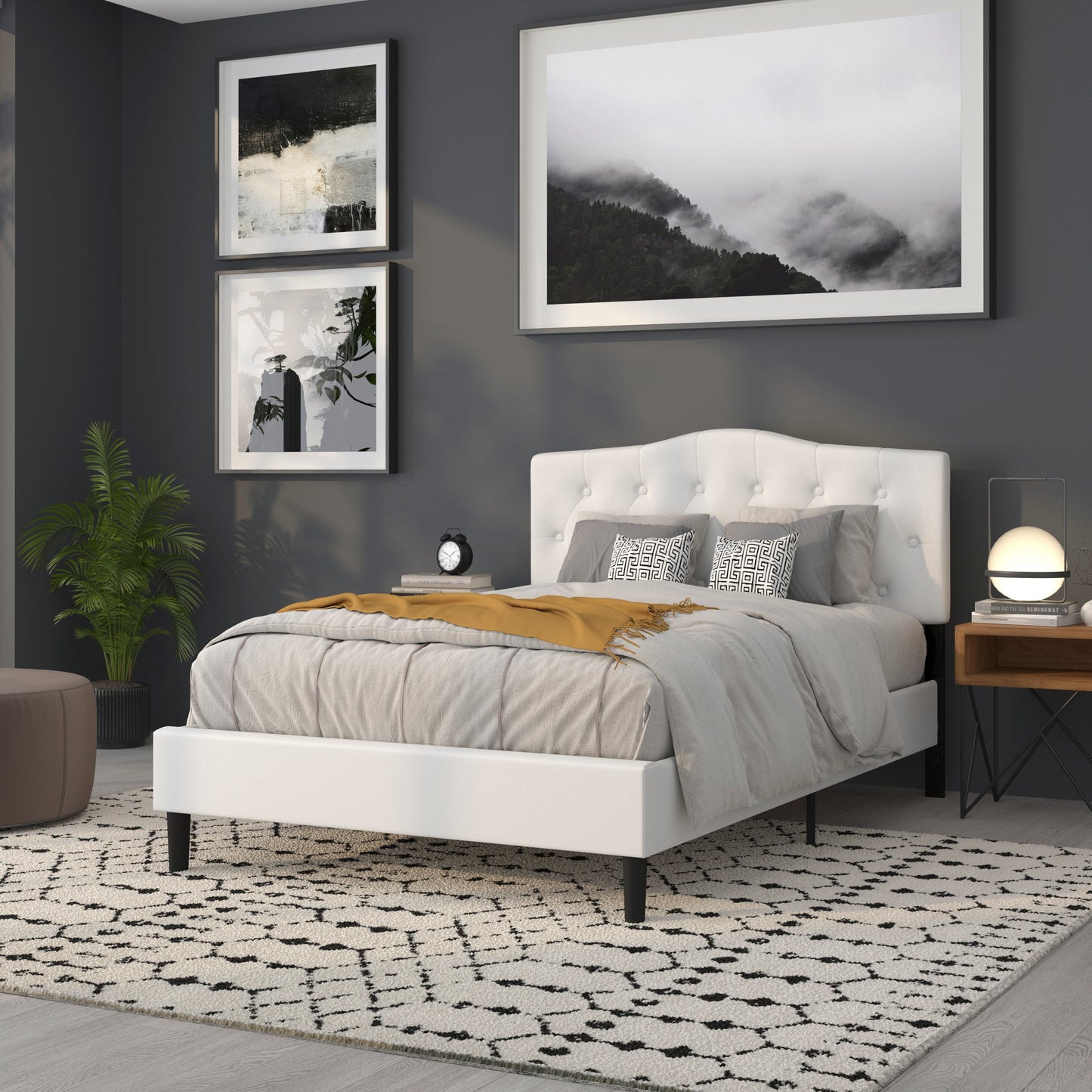 Cambridge Tufted Upholstered Full Size Headboard in White Fabric White