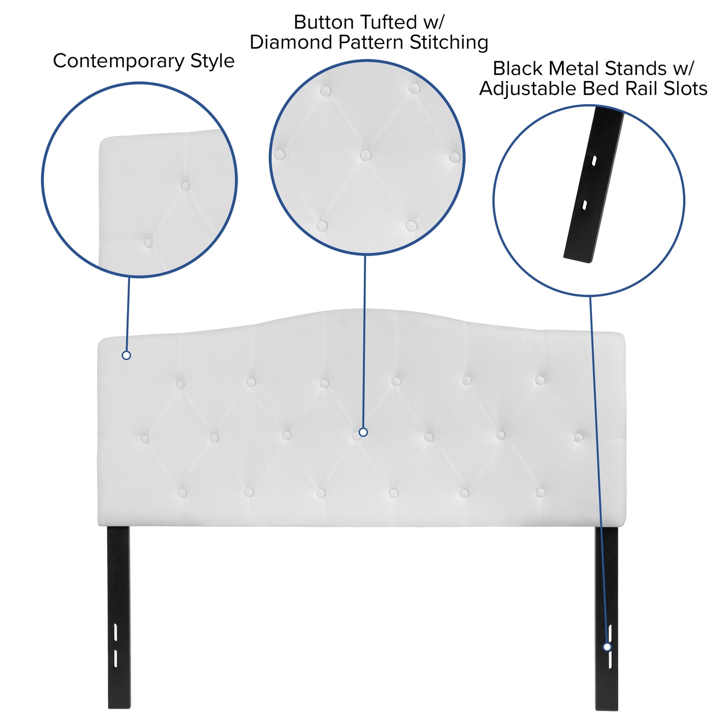 Cambridge Tufted Upholstered Full Size Headboard in White Fabric White