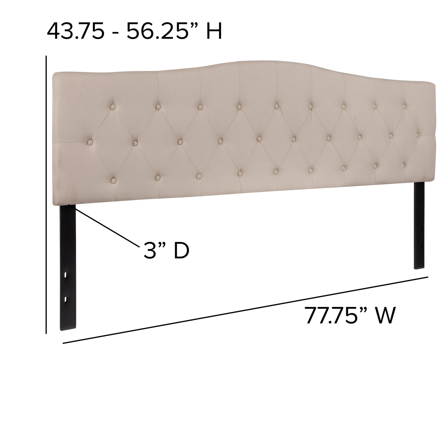 Cambridge Tufted Upholstered King Size Headboard in Beige Fabric Beige