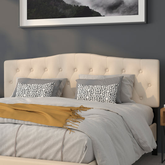 Cambridge Tufted Upholstered King Size Headboard in Beige Fabric Beige