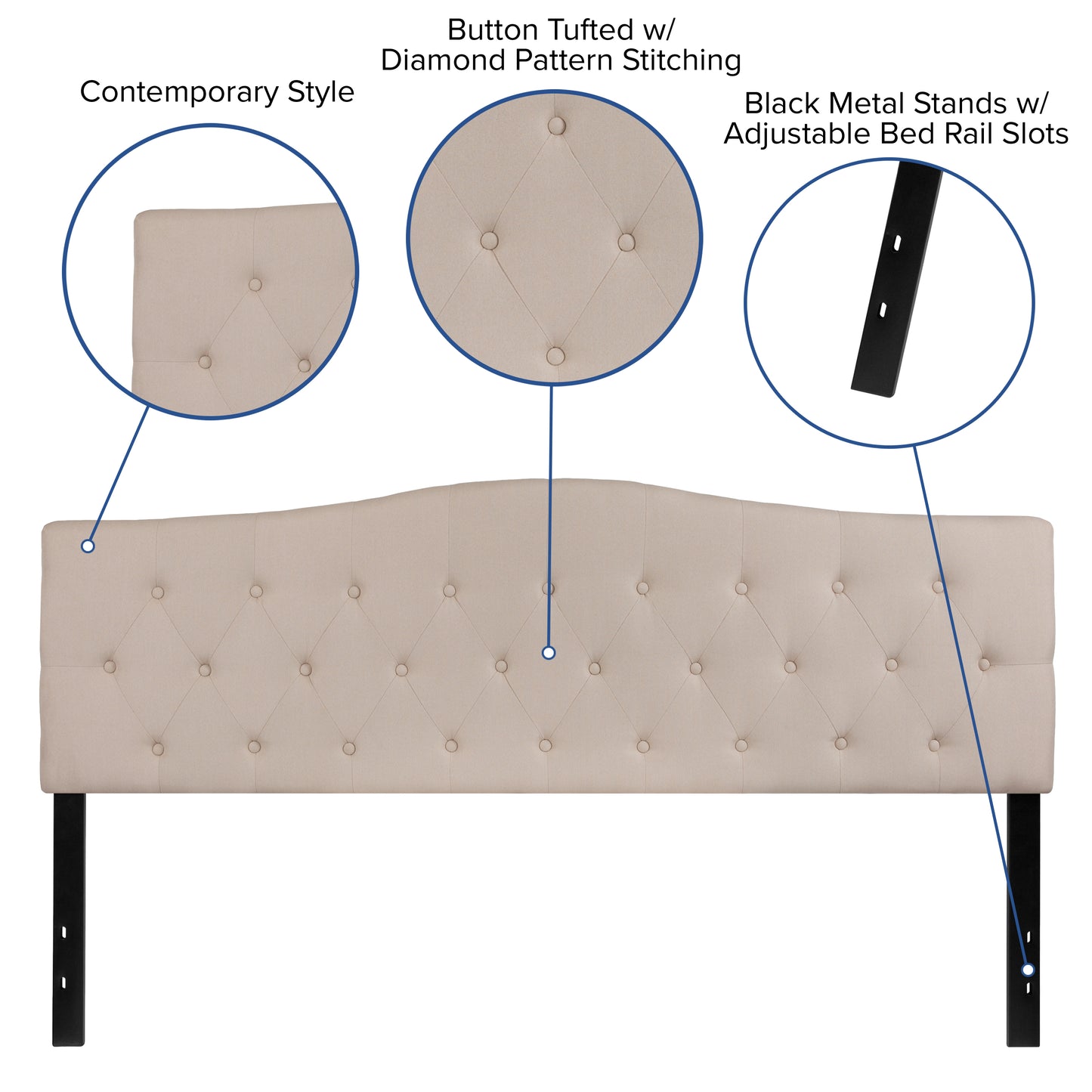 Cambridge Tufted Upholstered King Size Headboard in Beige Fabric Beige