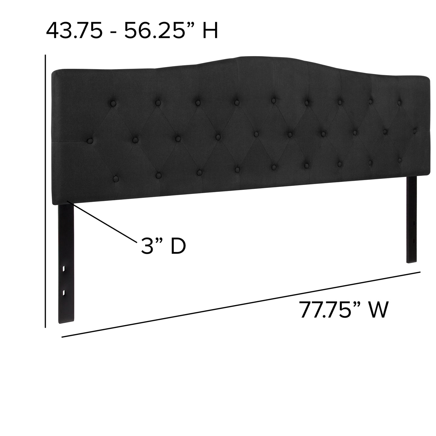Cambridge Tufted Upholstered King Size Headboard in Black Fabric Black
