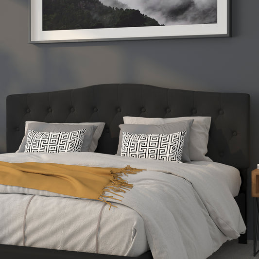 Cambridge Tufted Upholstered King Size Headboard in Black Fabric Black