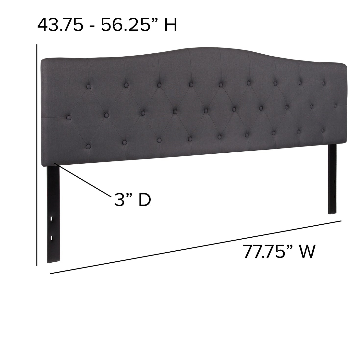 Cambridge Tufted Upholstered King Size Headboard in Dark Gray Fabric Dark Gray
