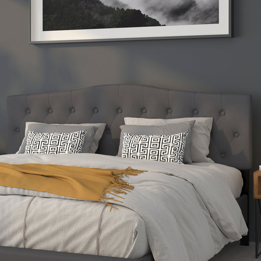Cambridge Tufted Upholstered King Size Headboard in Dark Gray Fabric Dark Gray