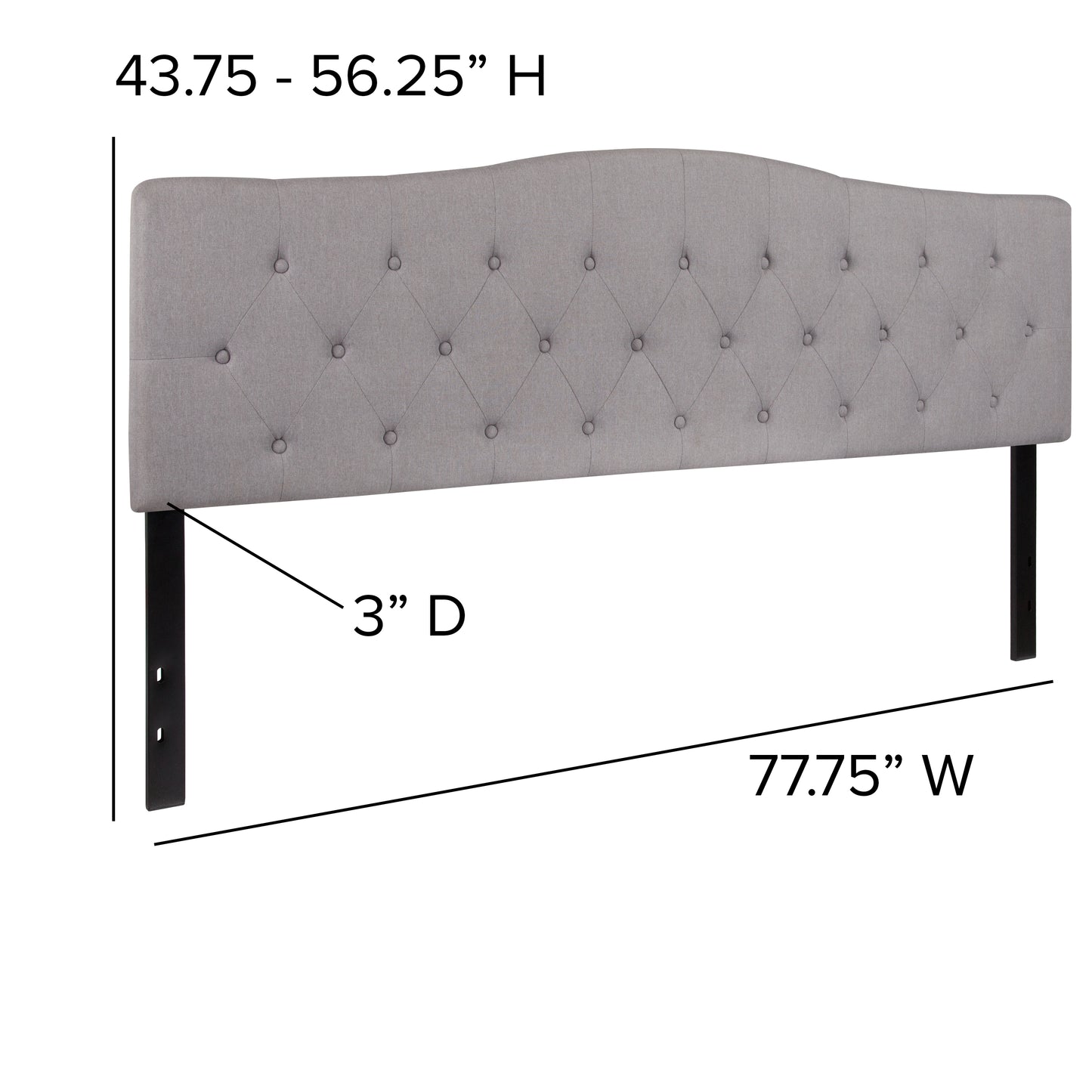 Cambridge Tufted Upholstered King Size Headboard in Light Gray Fabric Light Gray